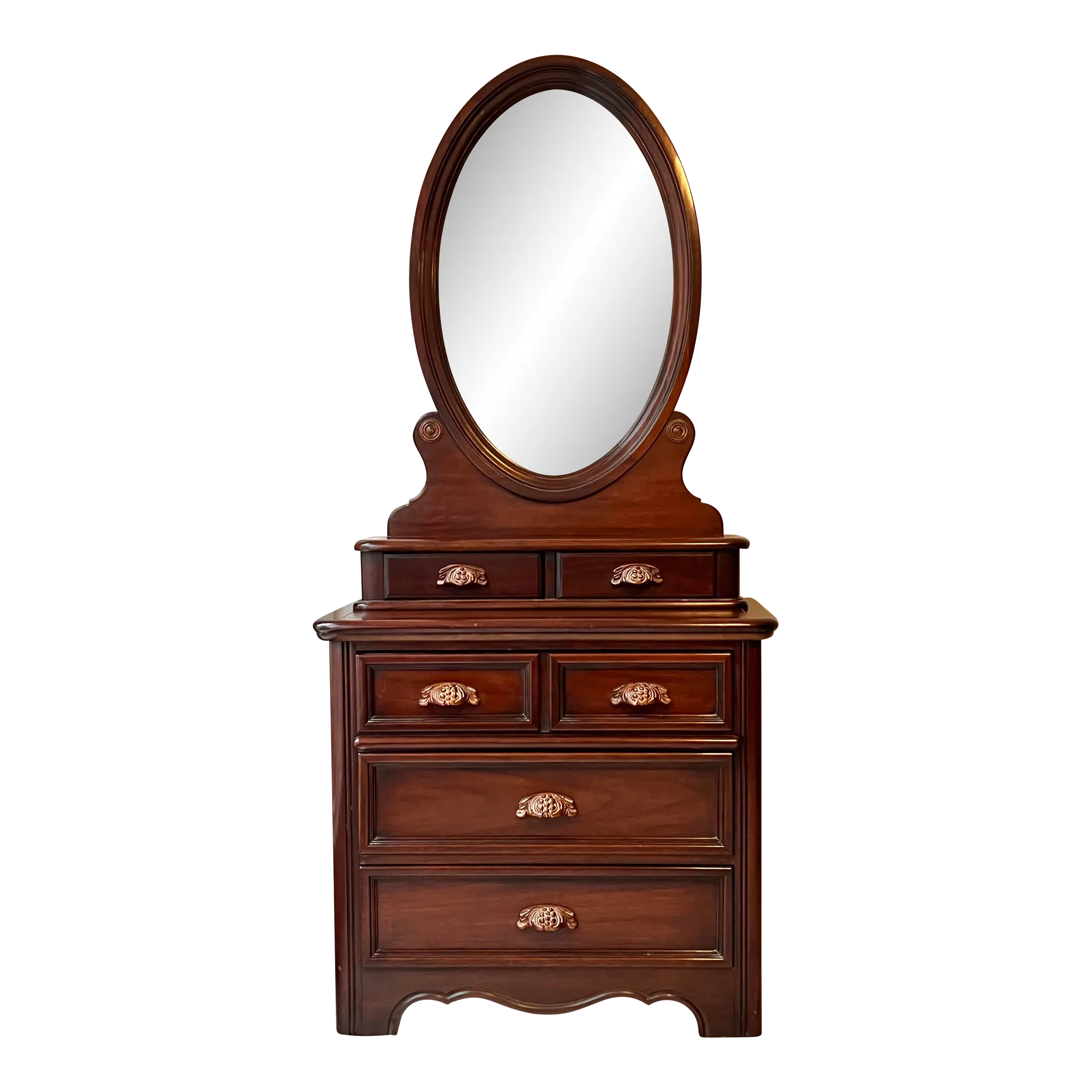 Dixie Furniture Walnut Victorian Style Chest of Drawers With Mirror