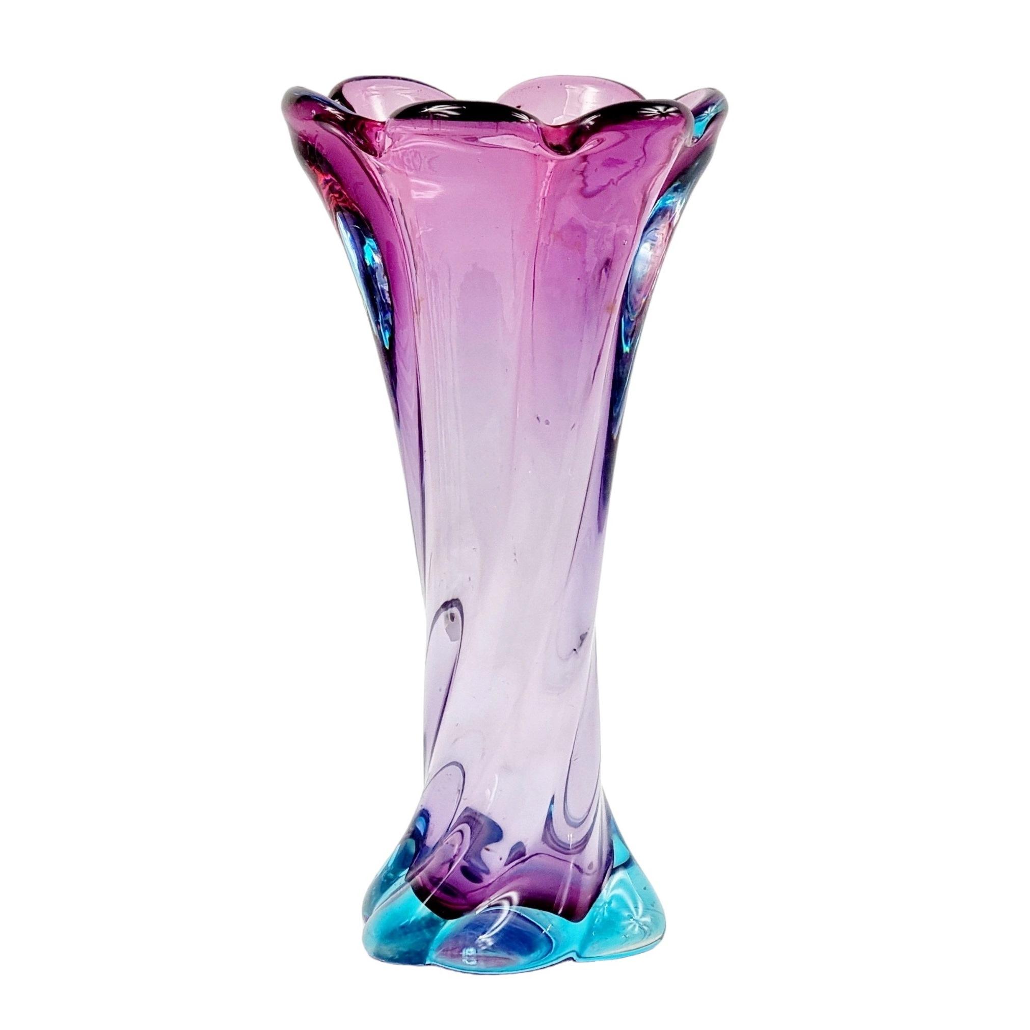 工芸品 Murano Glass Vase (Purple) mid-century-twisted-murano-