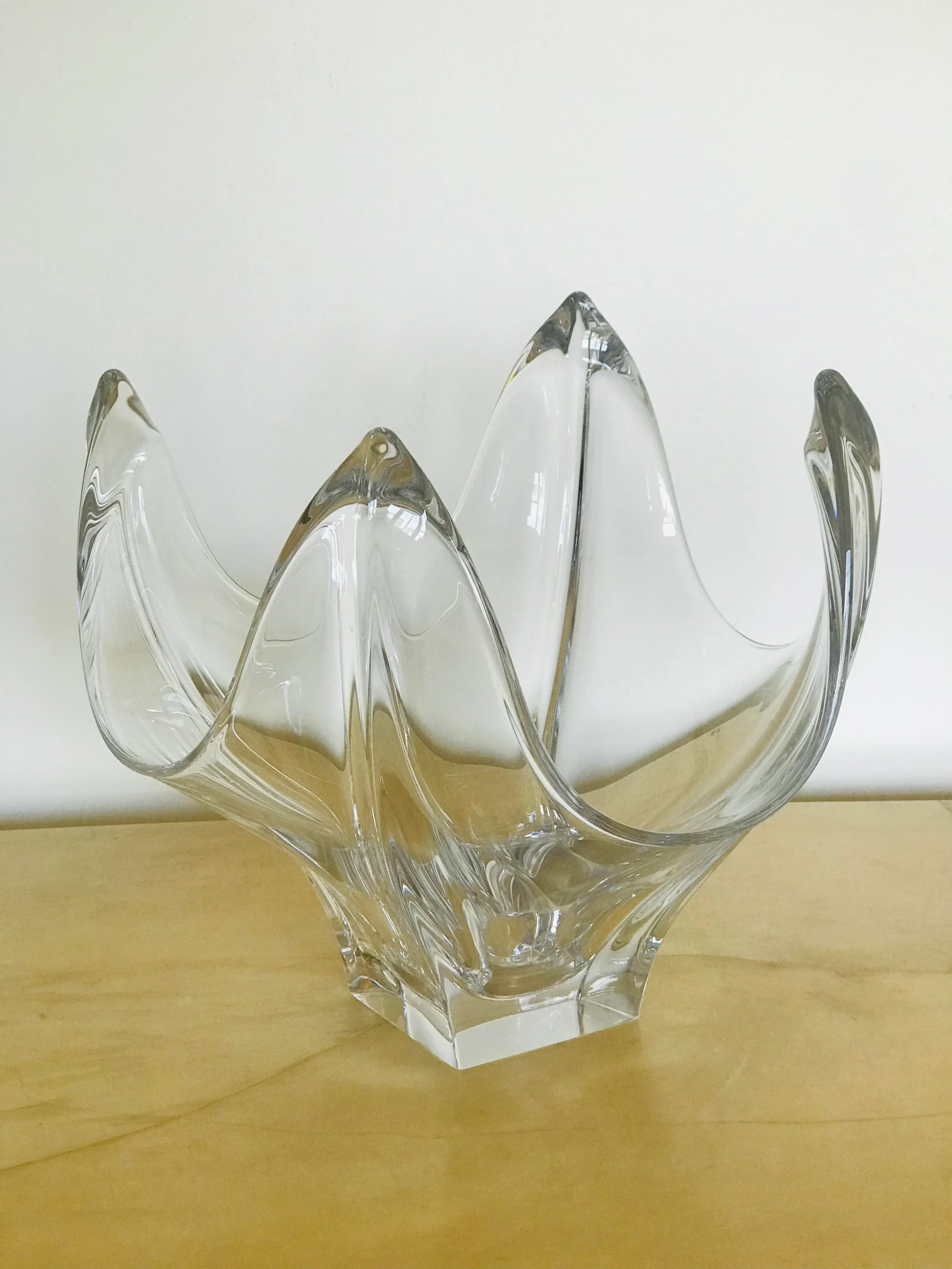 COFRAC Art Verrier France Wave Form Sculpture Crystal Bowl