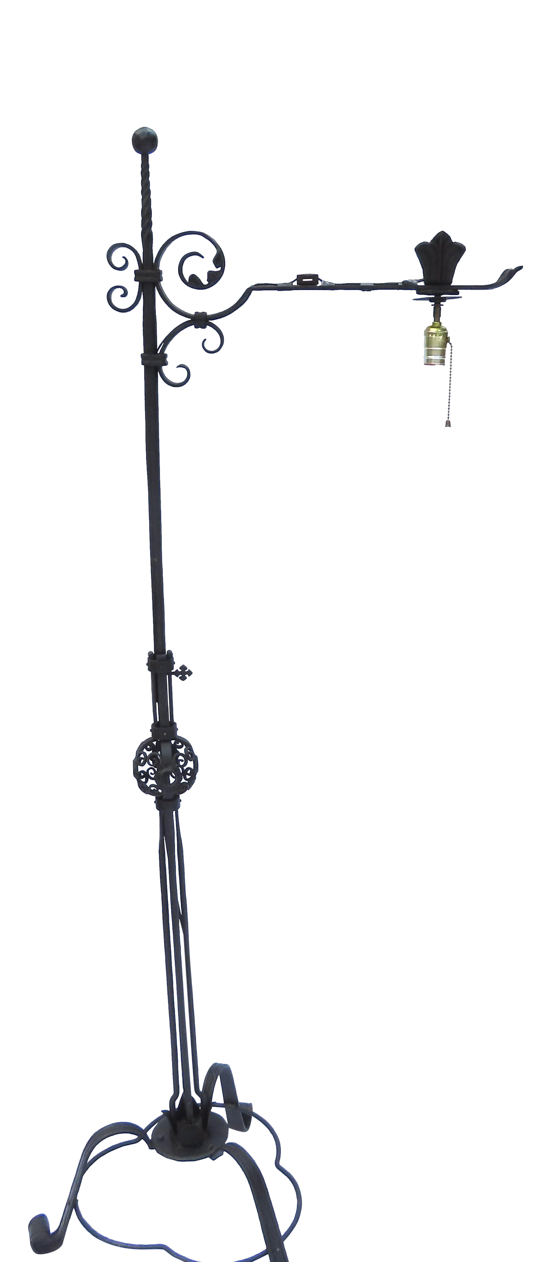 A Large Wrought Iron Adjustable Floor Lamp German Tripod Base