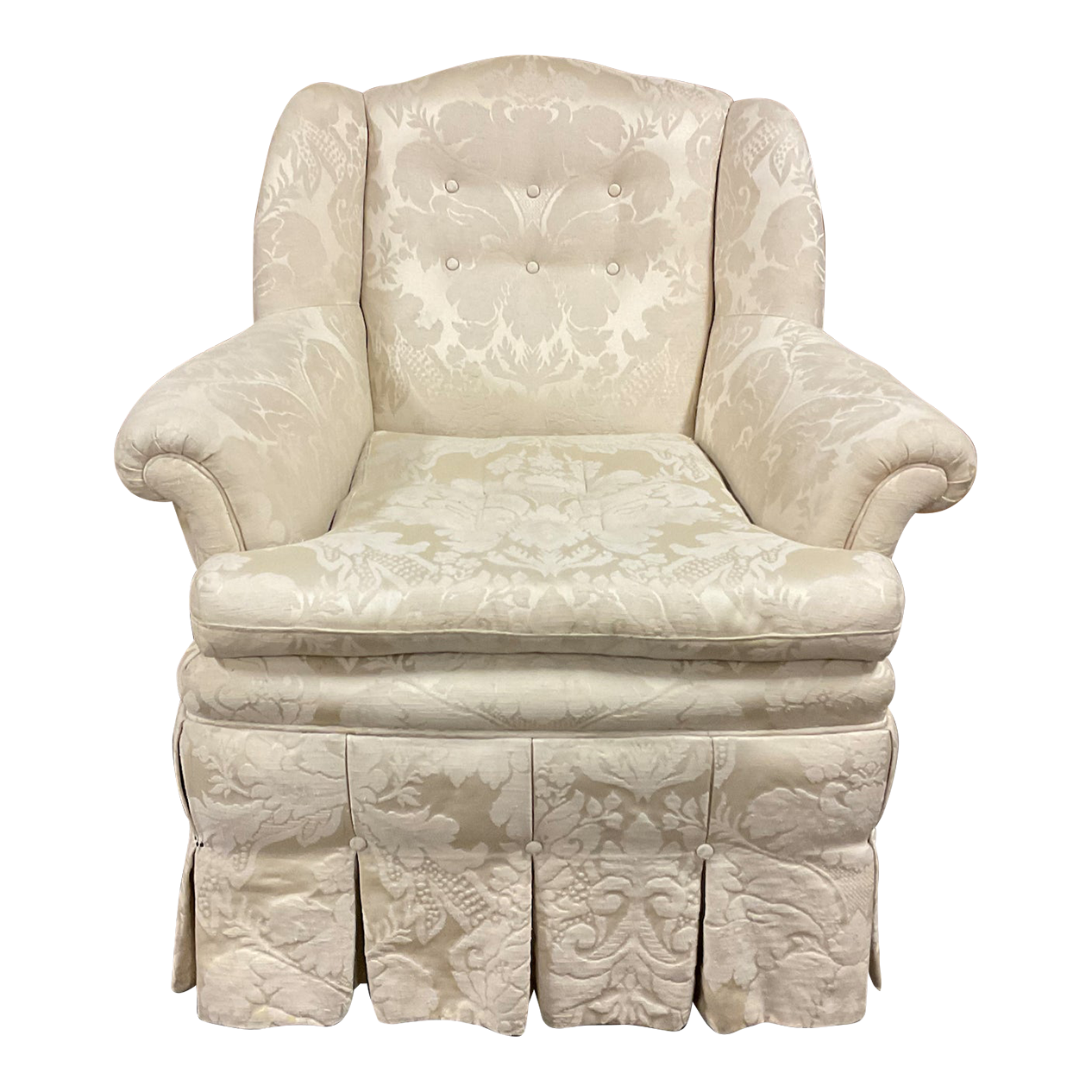 1980s Baker Furniture Ivory Damask Silk Side Club Chair Chairish