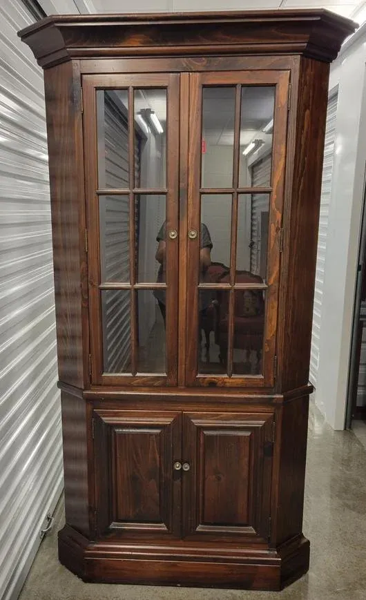 Vintage Kling Colonial Antiqued Pine Corner Cupboard Cabinet