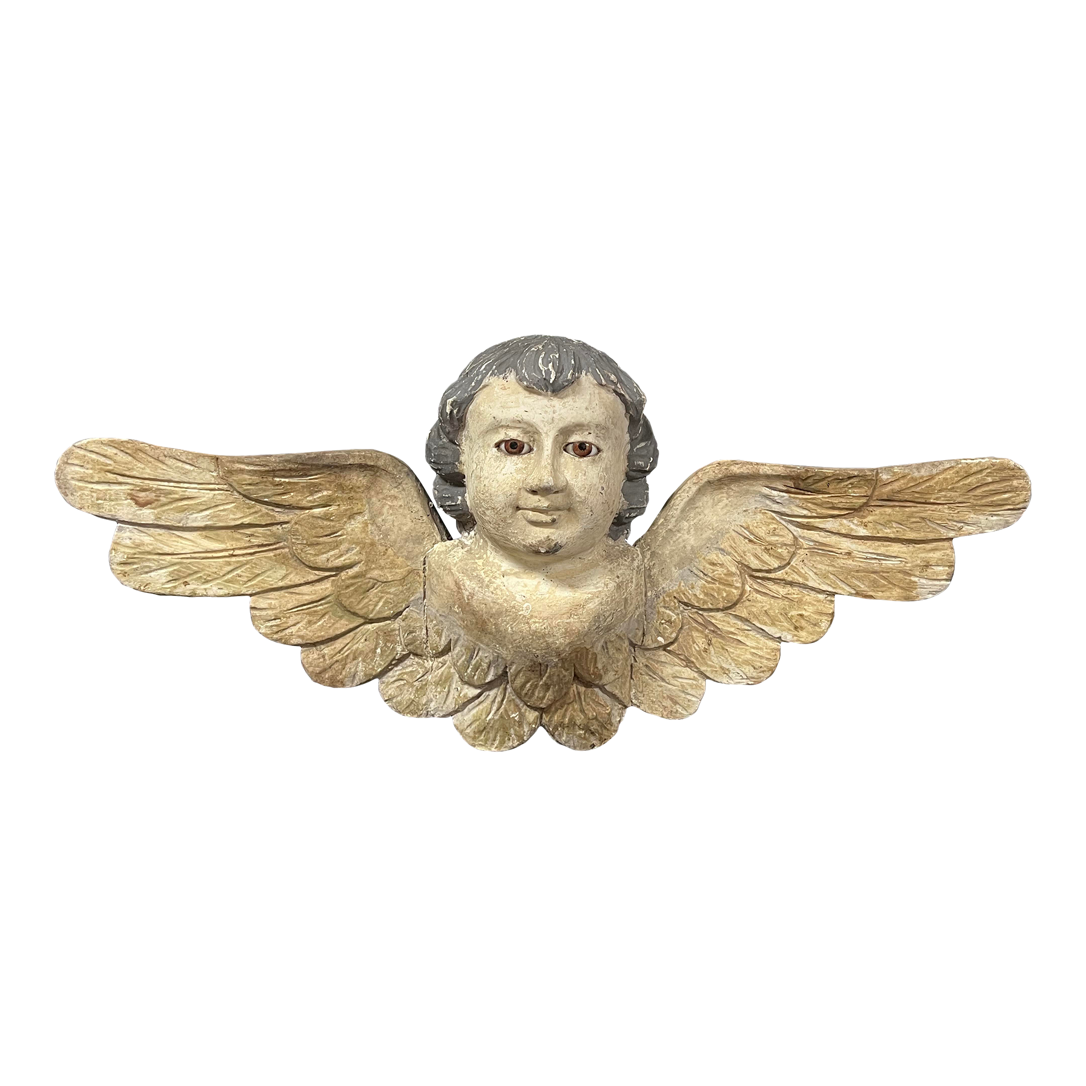 Late 20th Century Carved Wood Antique Finish Cherub With