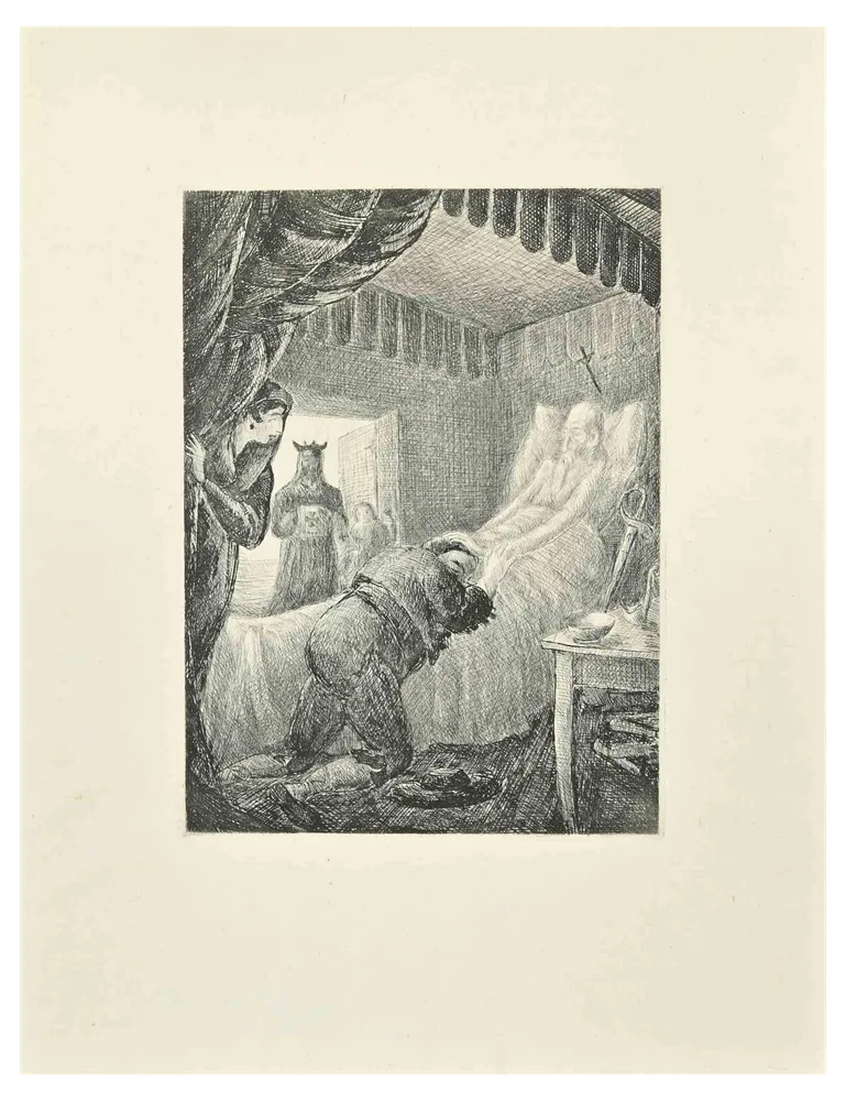 Wladyslaw Jahl, Don Quixote in The Bed, Etching, 1951 Chairish
