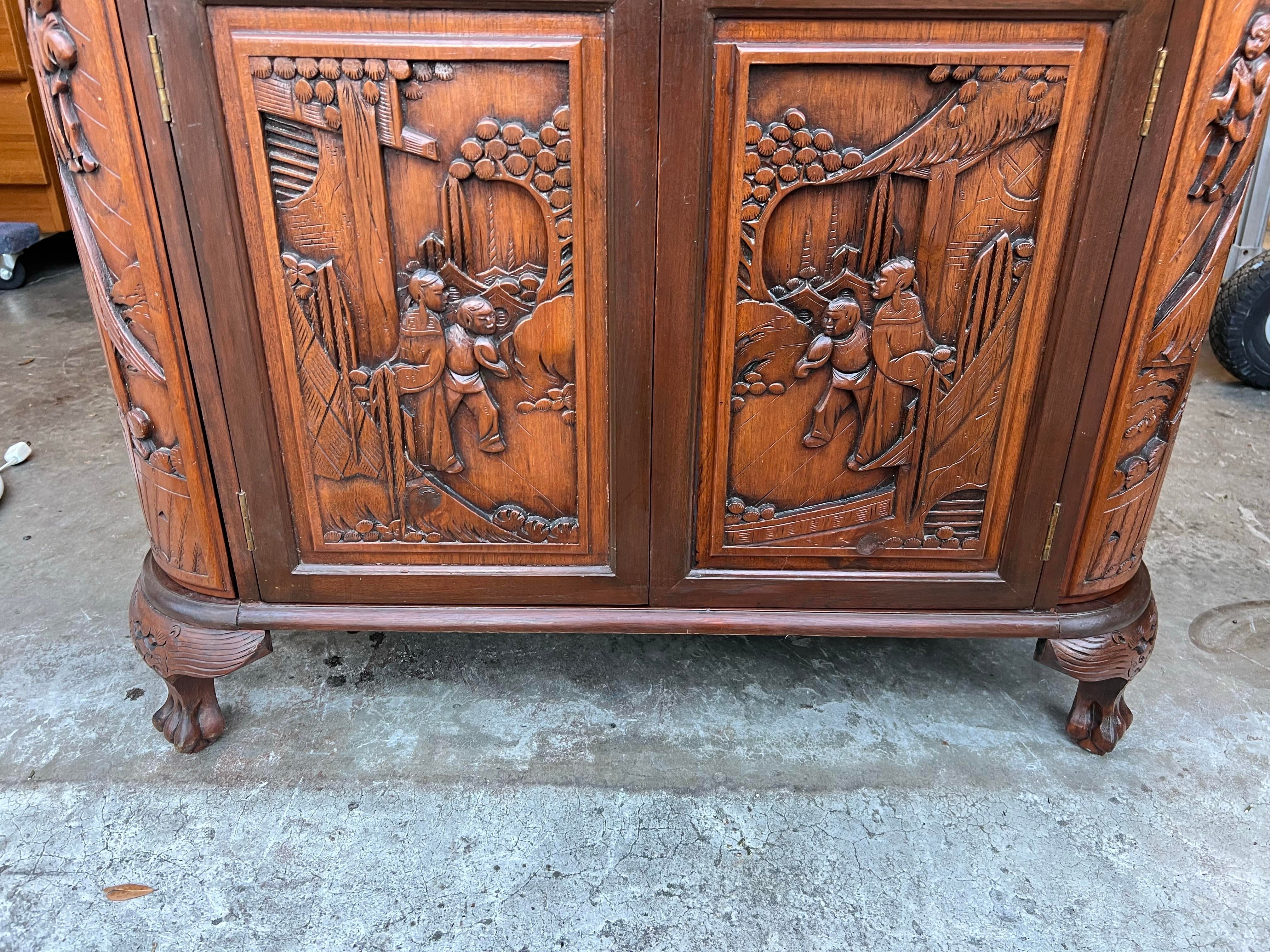 1960s George Zee Style Mid-Century Asian Heavily Hand Carved Flip