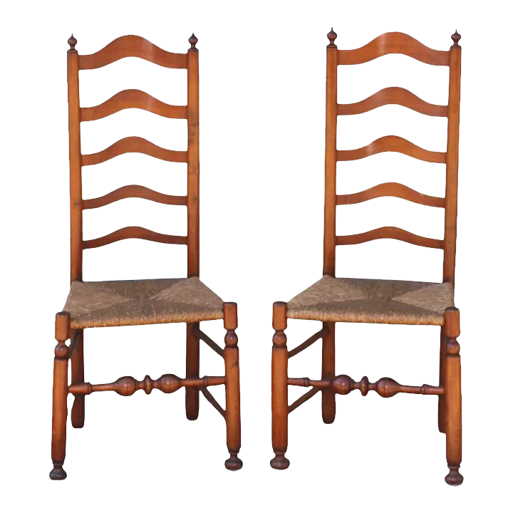 Early 19th C Delaware River Valley Ladder Back Chairs, 2