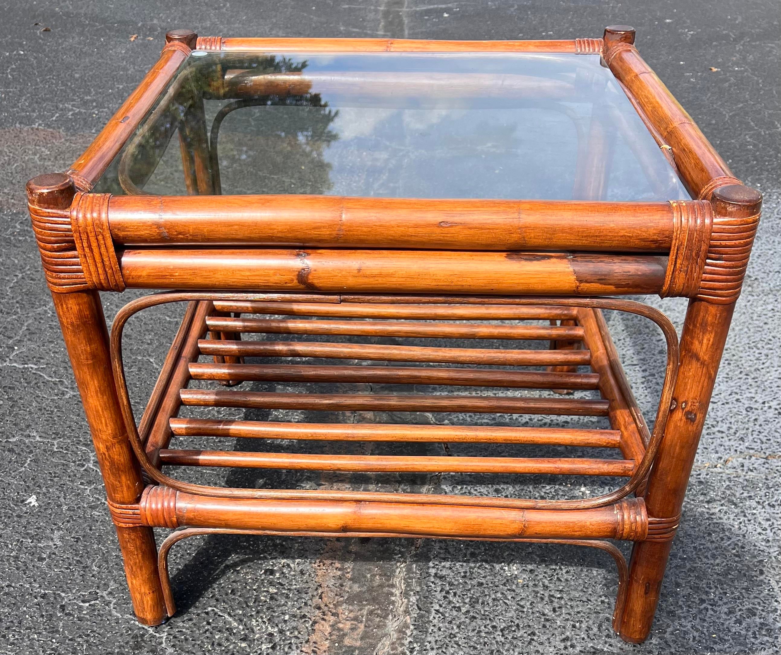 Rattan bamboo on sale side table