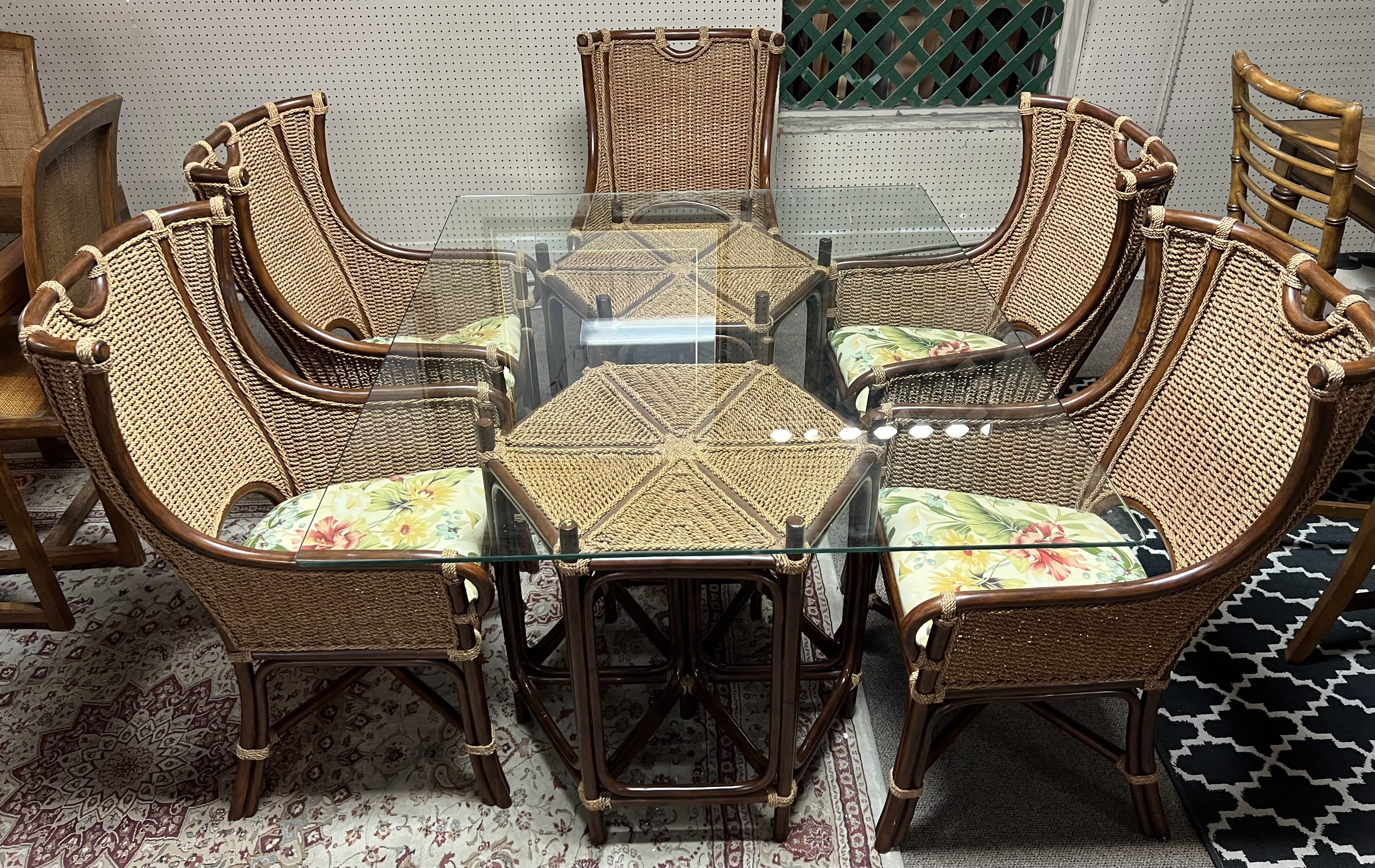 Rattan Dining Room Table Arm Wing Back Dining Chairs Set of