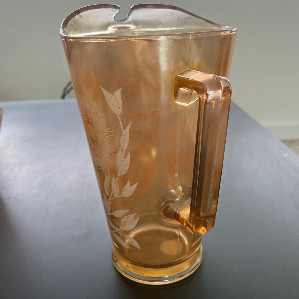Vintage Jeanette Glass Co. Pitcher and 4 Glasses | Chairish