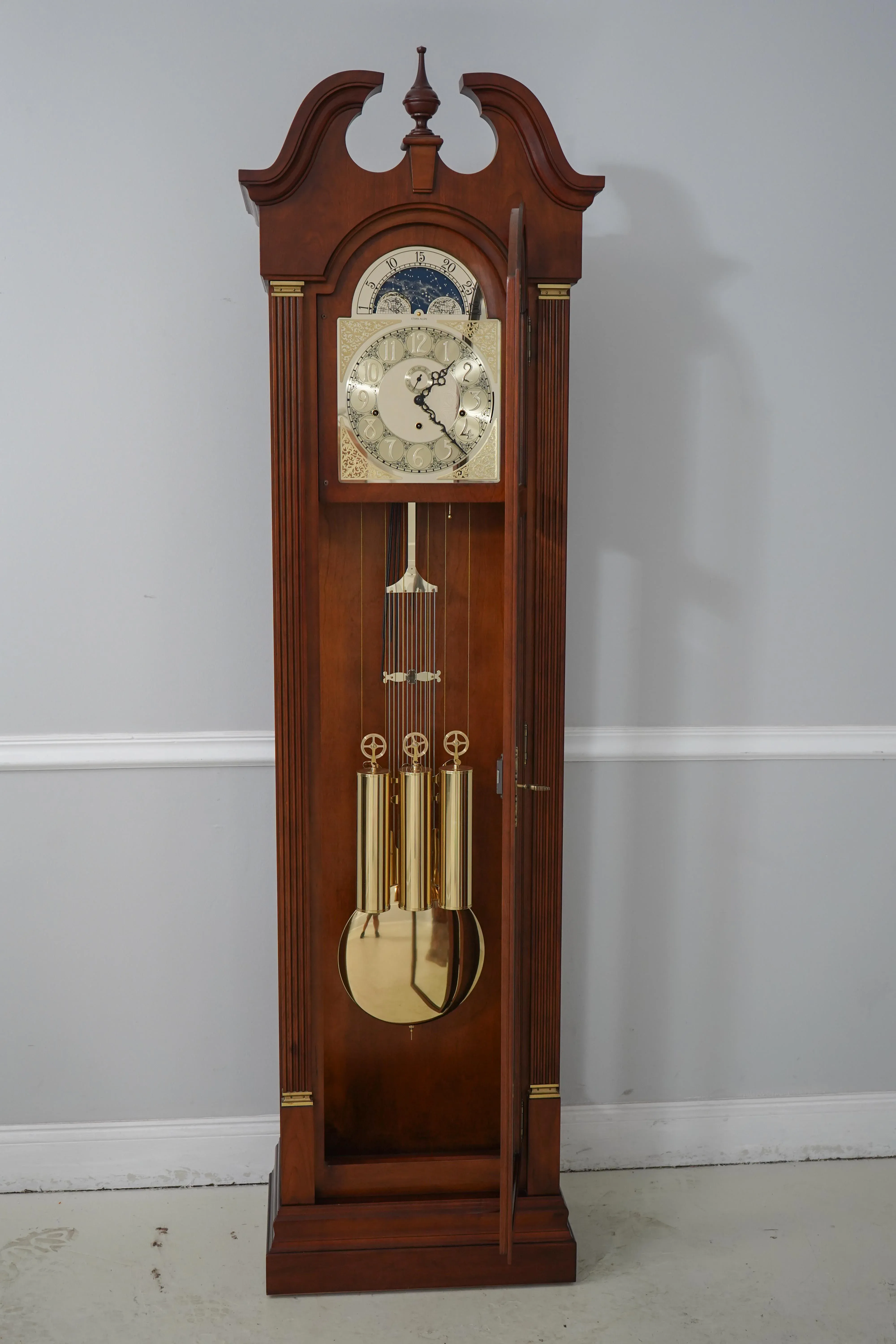 Ethan Allen Cherry Grandfather Hall Clock | Chairish