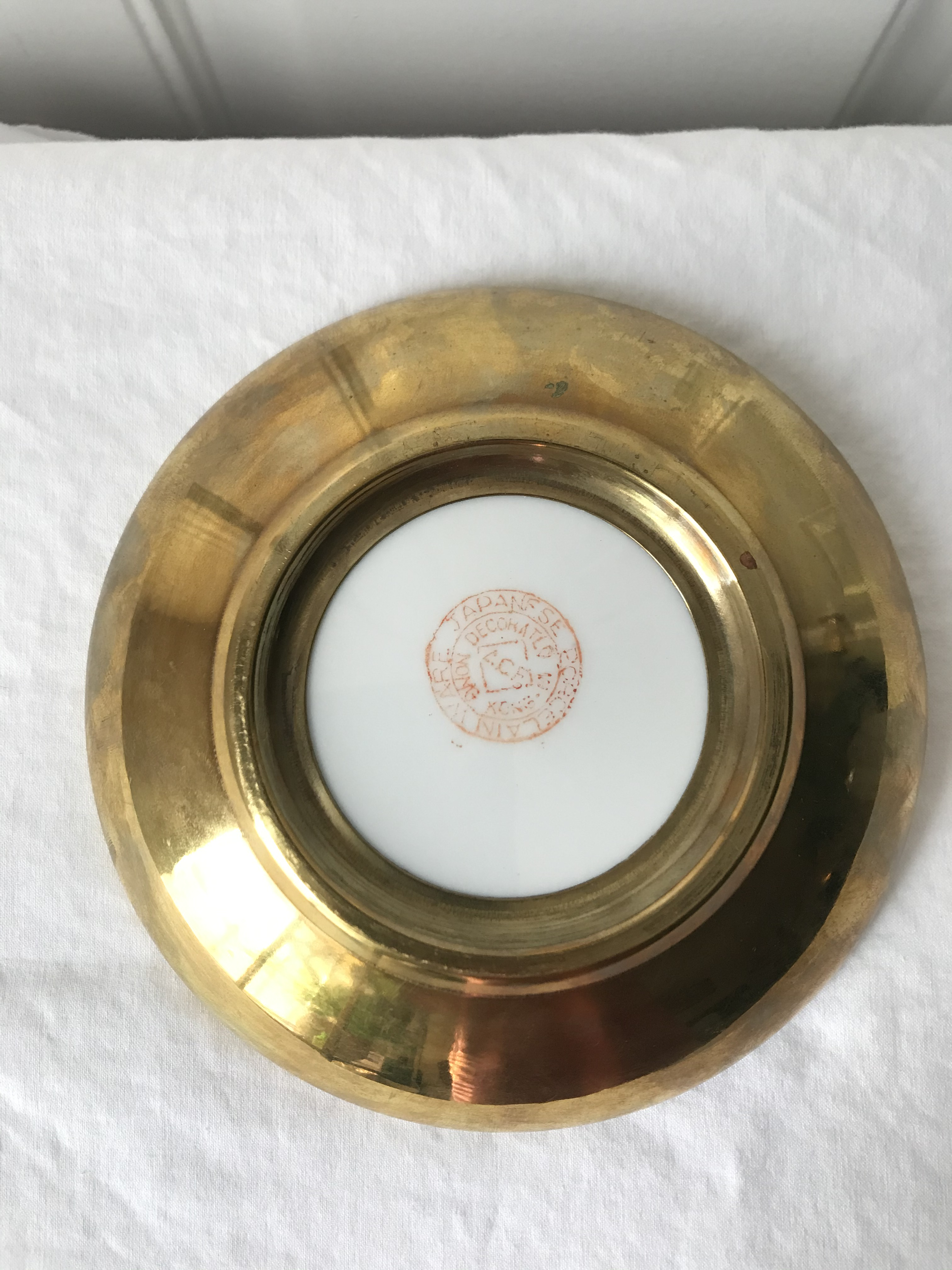 Japanese Porcelain Ware Brass Cased Dish Decorated in Hong Kong