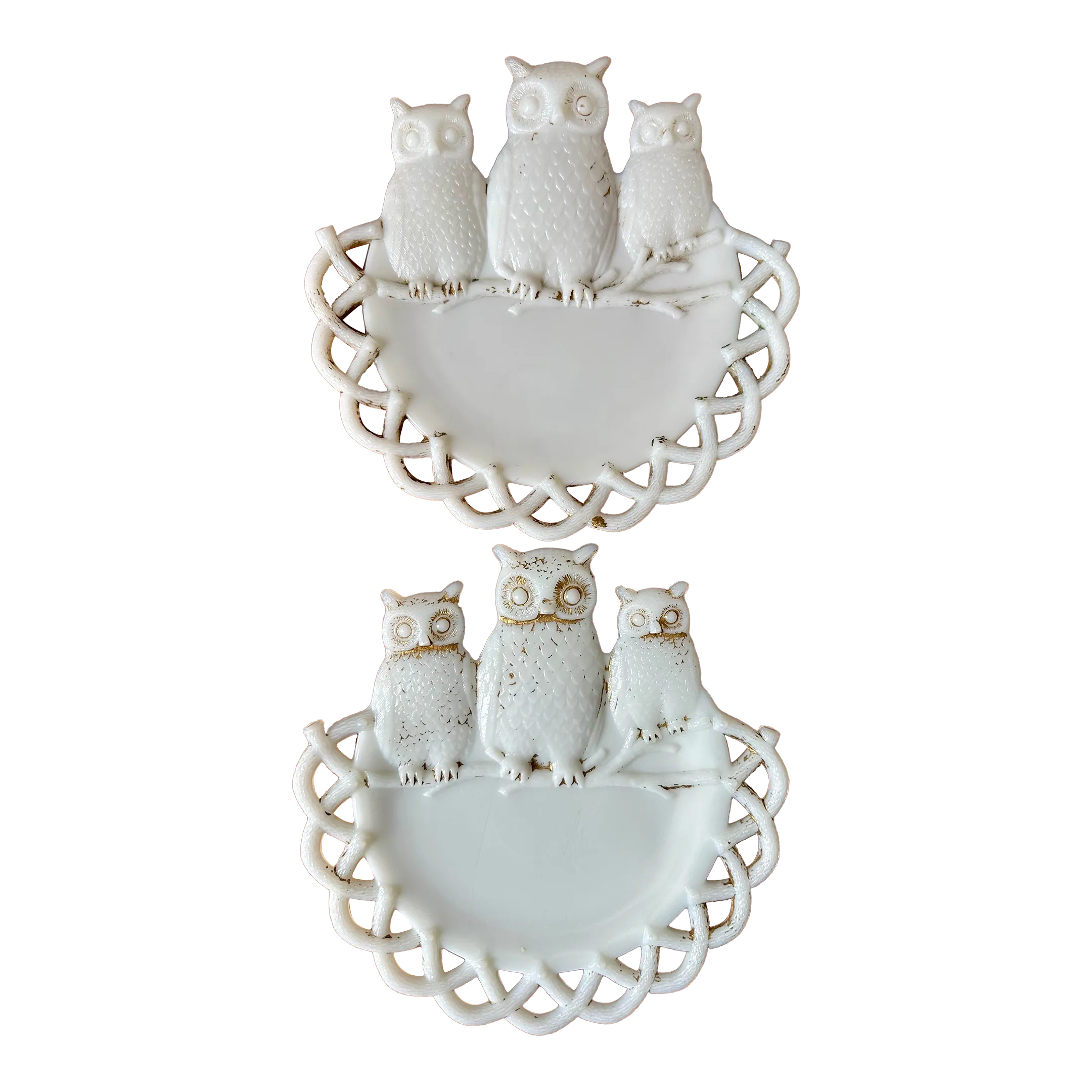 Antique Westmoreland Milk Glass Decorative Owl Plates-Pair | Chairish