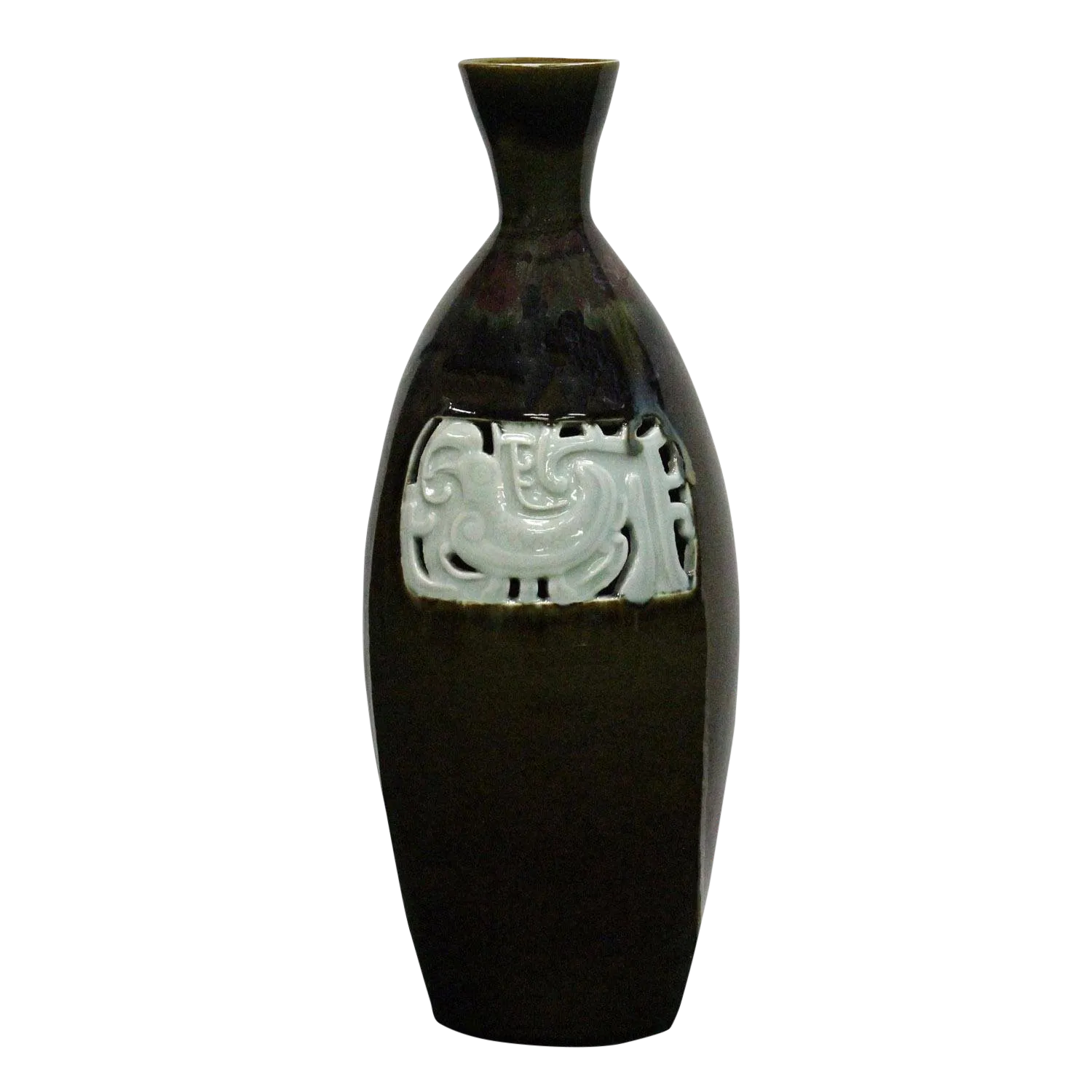 Modern Handmade Narrow Neck Vase Brown Tone Gloss Grace Vase With