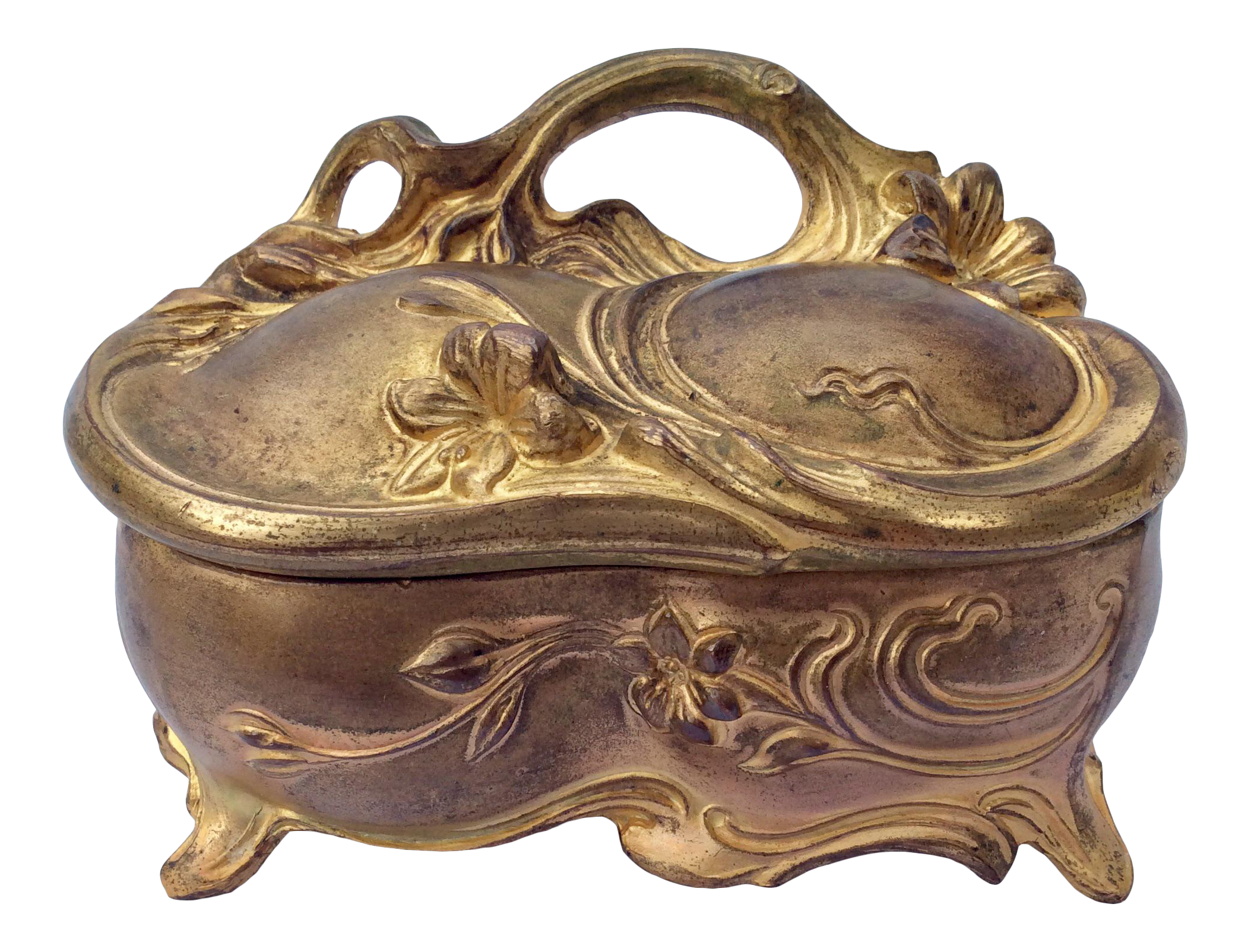 Early 20th Century Golden Art Nouveau Jewelry Box Jennings Bros