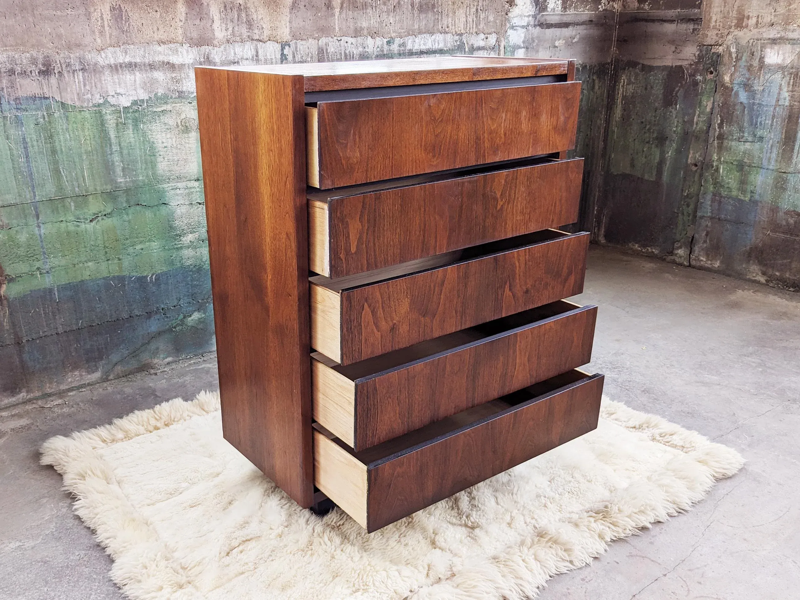 Mid-Century Modern Lane Furniture Walnut Brutalist 1970s Tallboy Dresser  Storage | Chairish