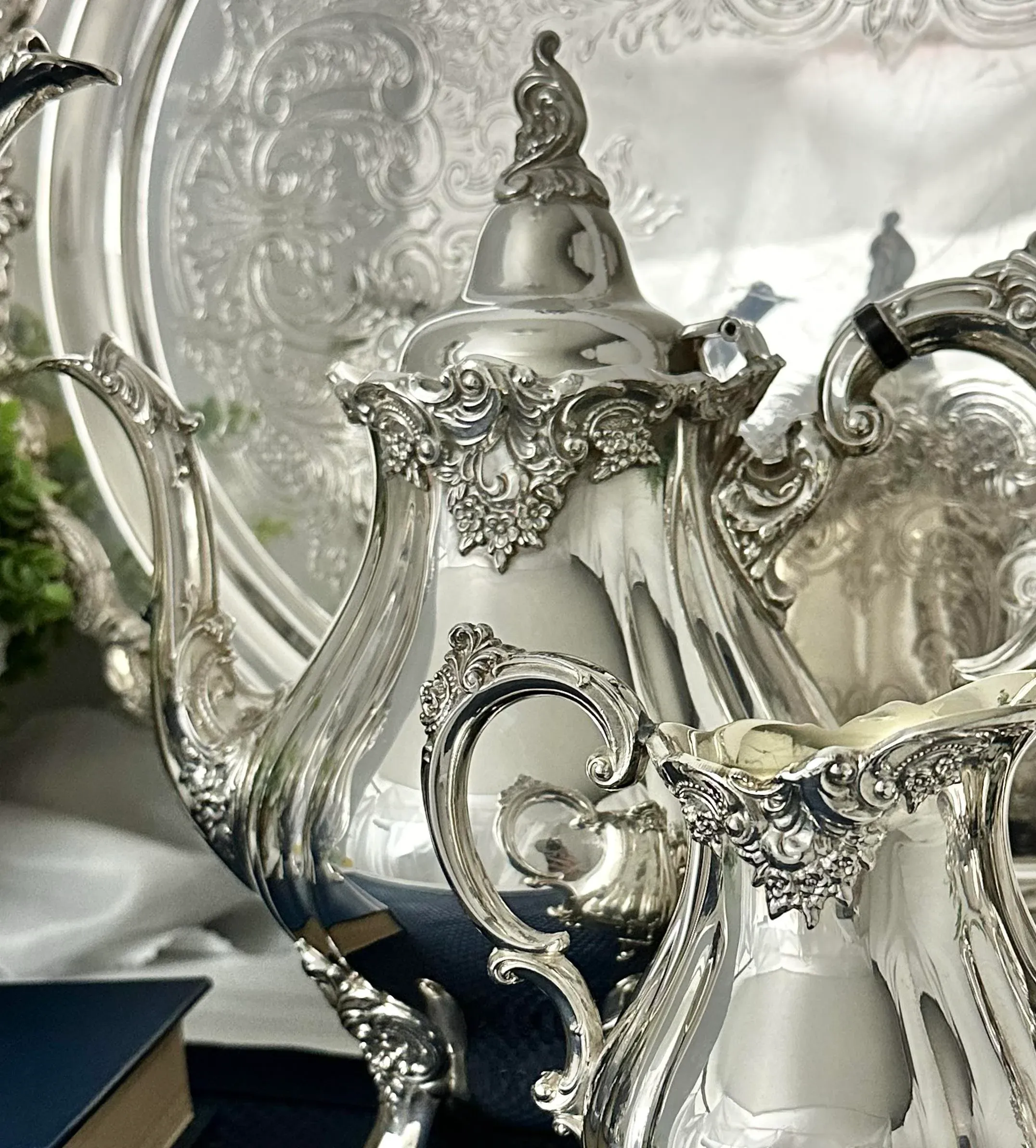 Mid 20th Century Wallace Silver Baroque Silver Plate Tea and