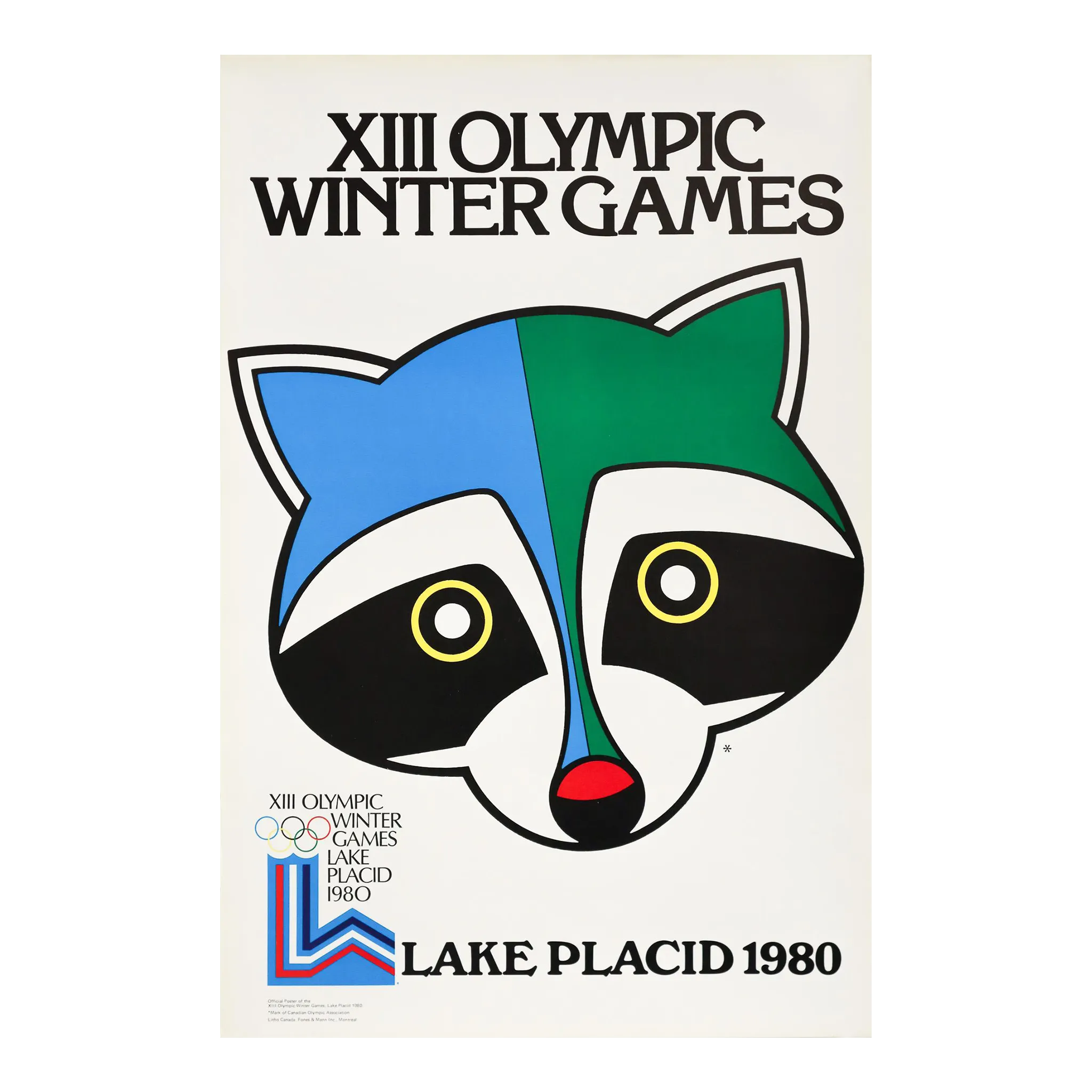 1980 Original Vintage Lake Placid Winter Olympics Poster, Raccoon ...