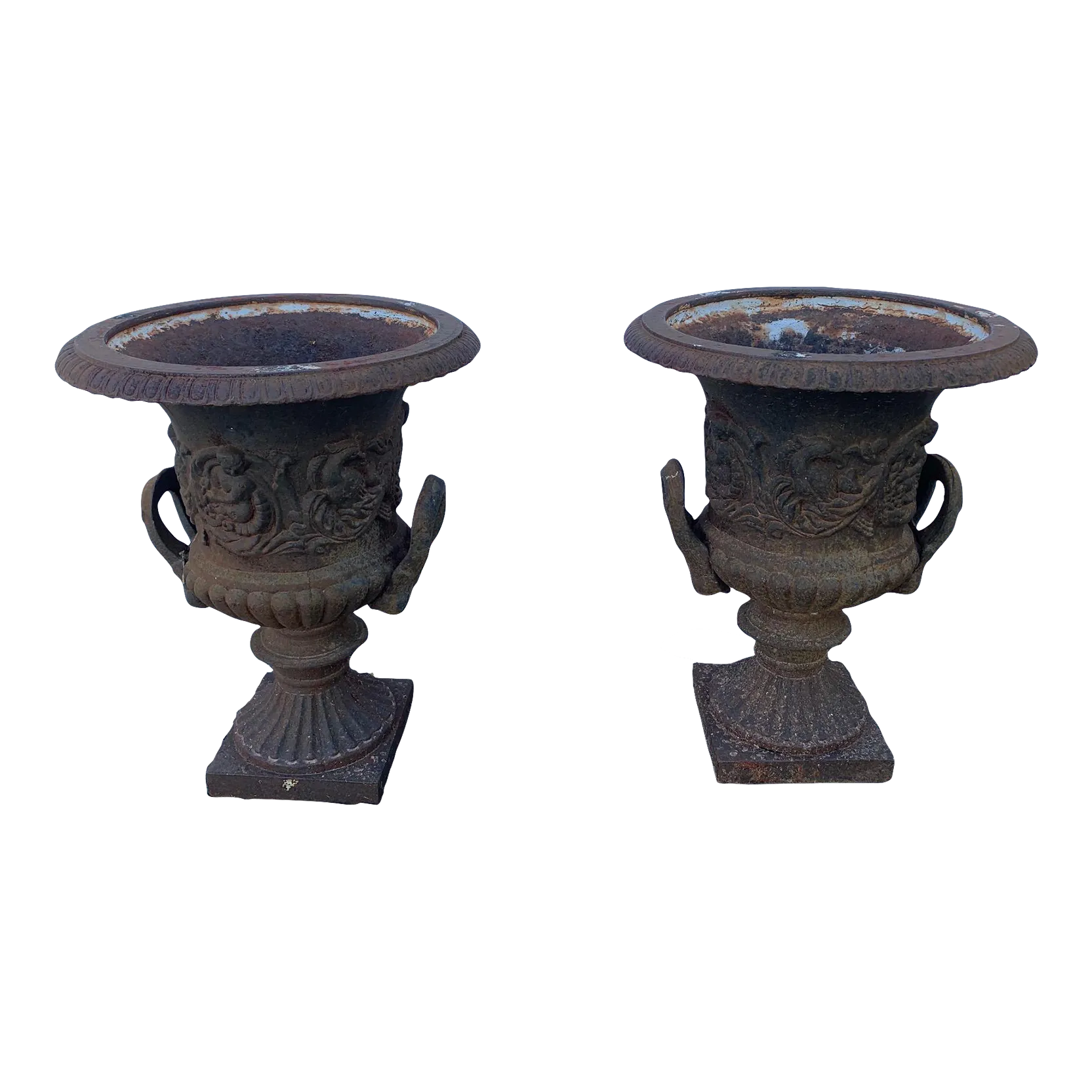 Antique French Iron Garden Urns Planters A Pair Chairish