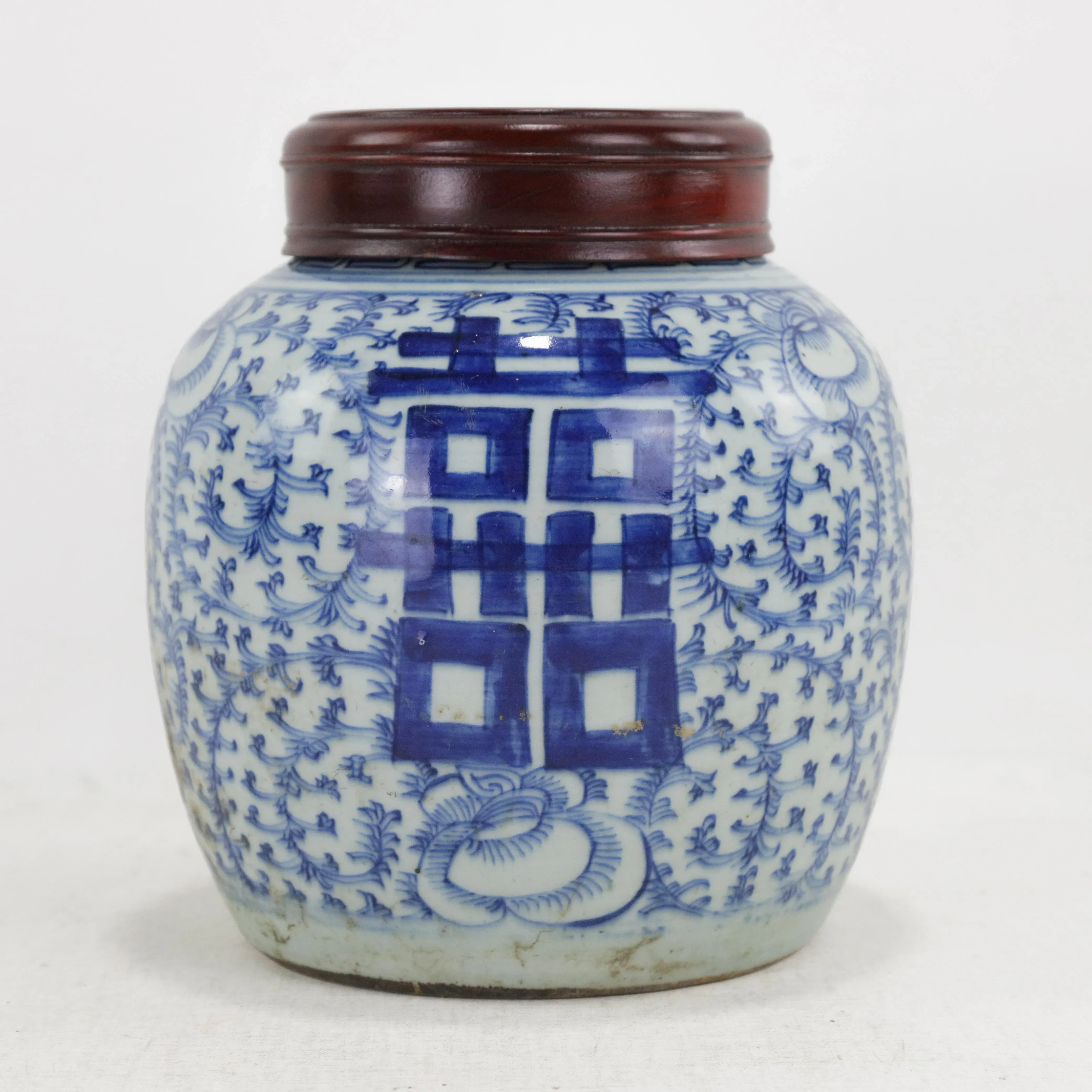 19th Century Chinese Blue & White Porcelain Ginger Jar With Double