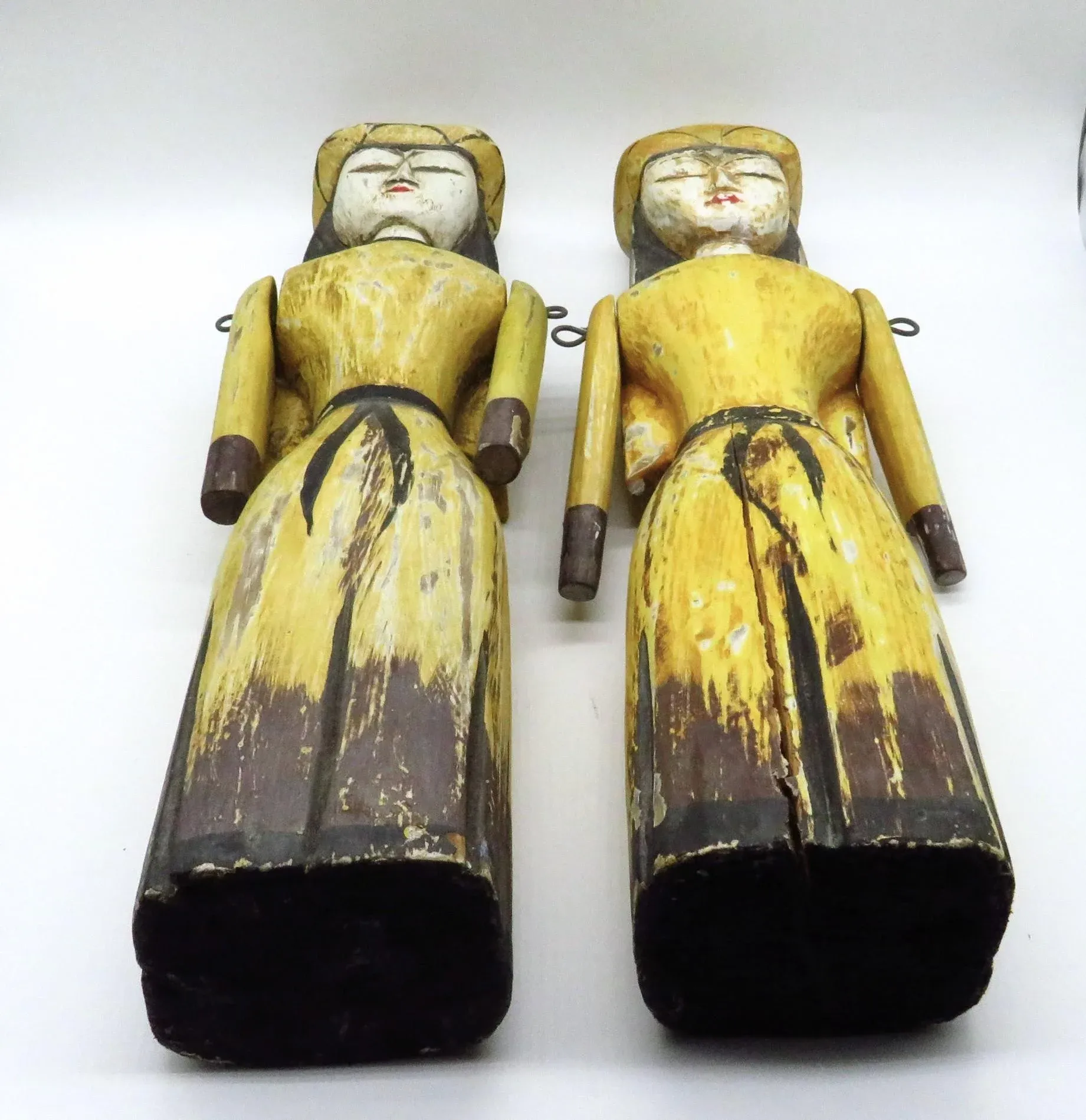 Carved Wood Nun Figurines, a Pair1920s French Silver Plate Wine Coasters, 5 Pcs