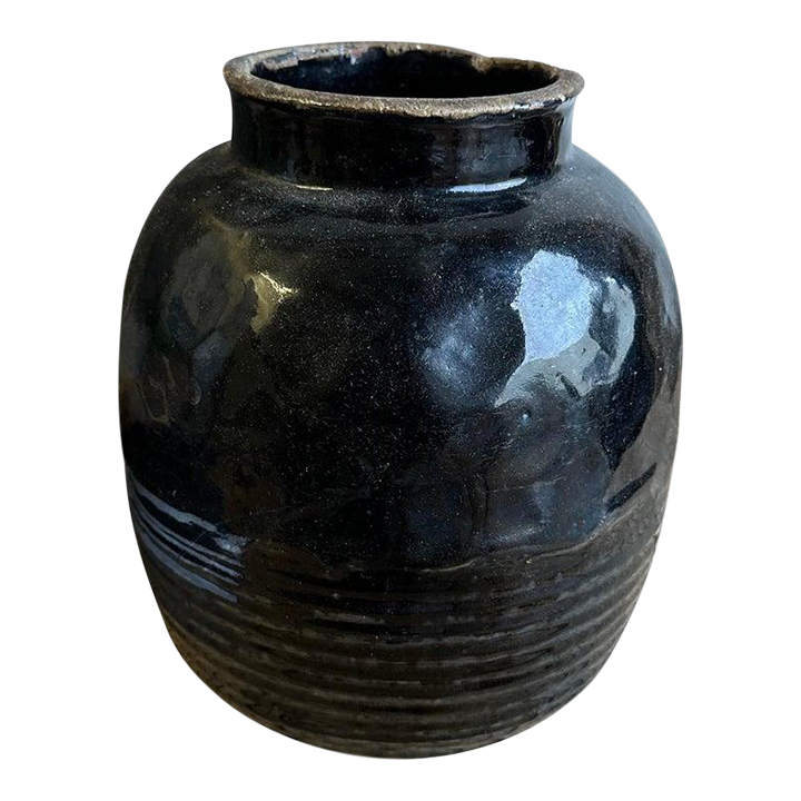 Vintage Late 20th Century Glazed Black Pottery Vase Chairish