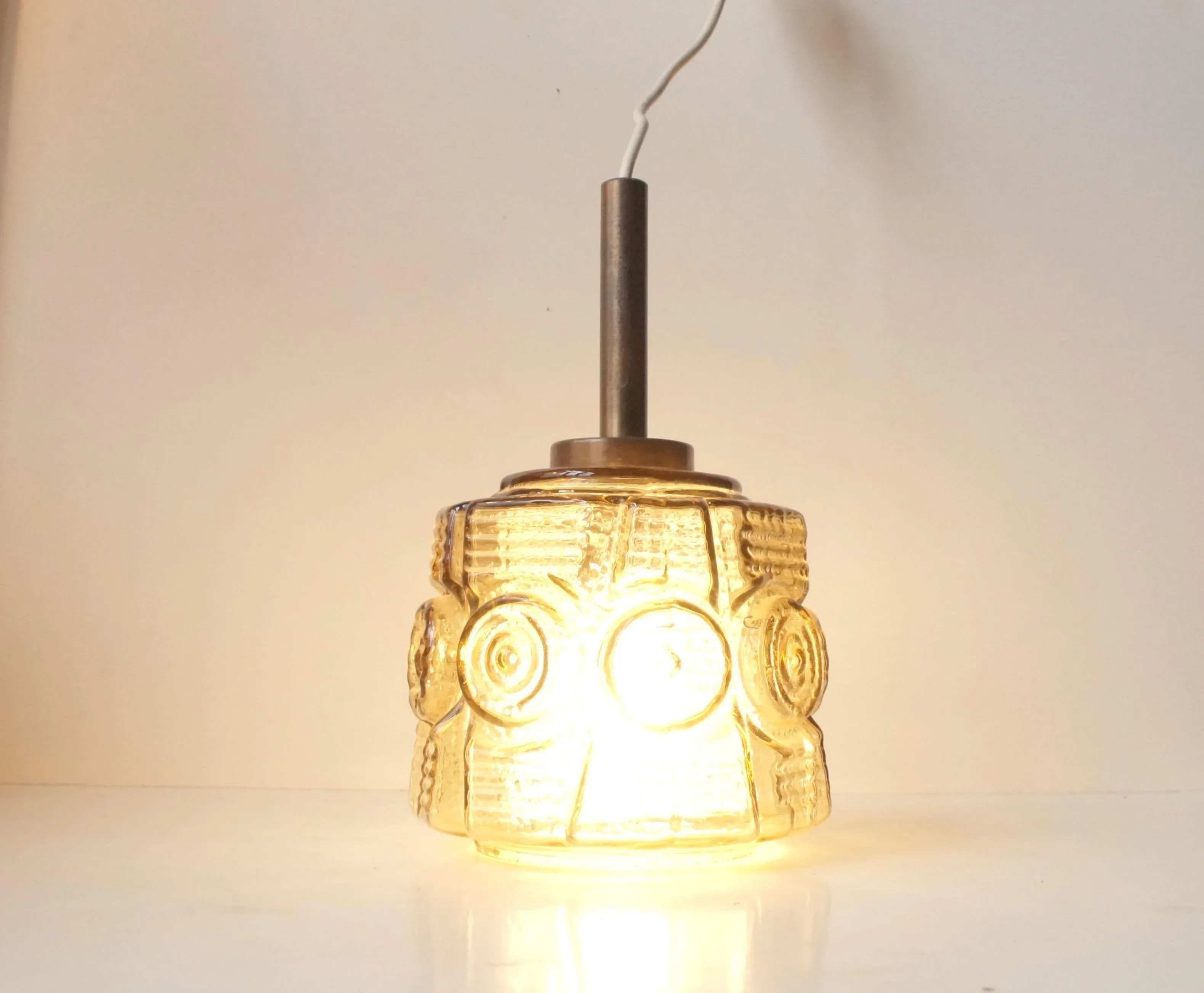 Danish Mid-Century Glass & Brass Pendant Lamp from Vitrika, 1960s