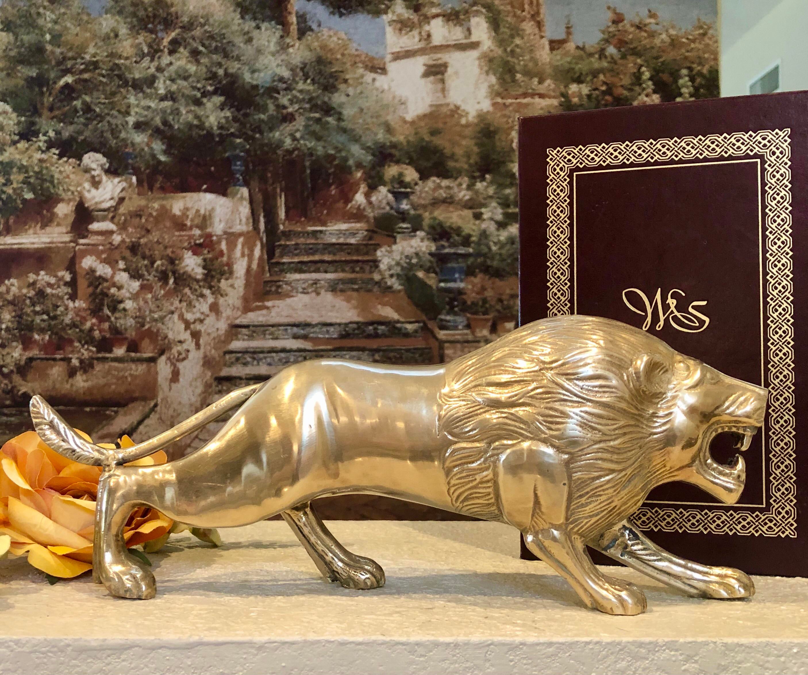 Vintage Brass Lion Statue 13 Vintage Brass Lion Statue 13