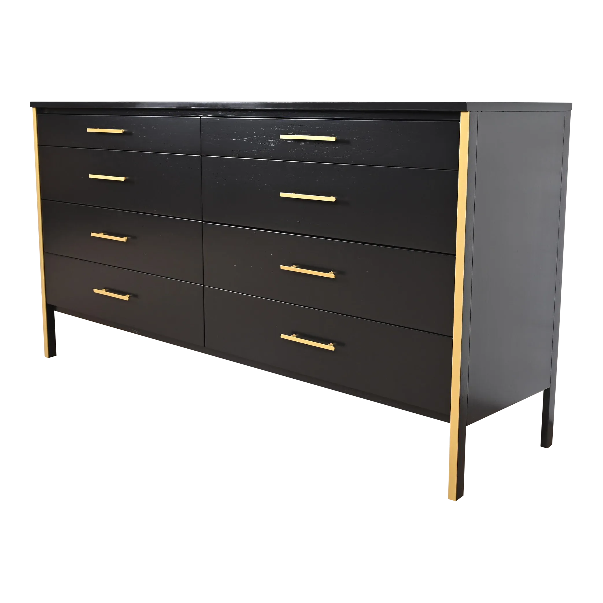 1950s Paul McCobb Black Lacquer and Brass Lowboy Dresser, Newly