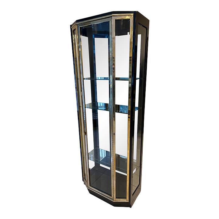 1980s Henredon Black Lacquered and Brass Display Cabinet