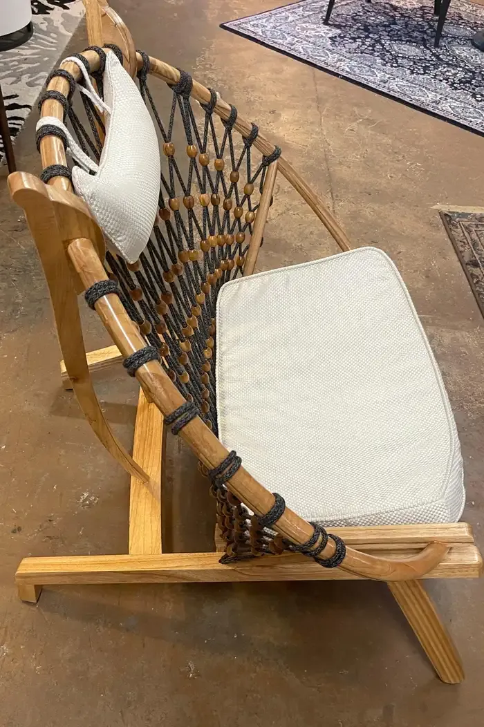 Late 20th Century Modern Round \'Snowshoe\' Wood & Woven Rope Lounge Chair