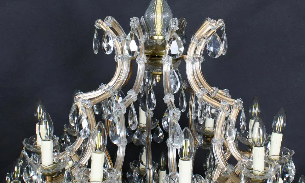 Antique English 41 Light Ballroom Crystal Chandeliers, 1920s, Set of 2