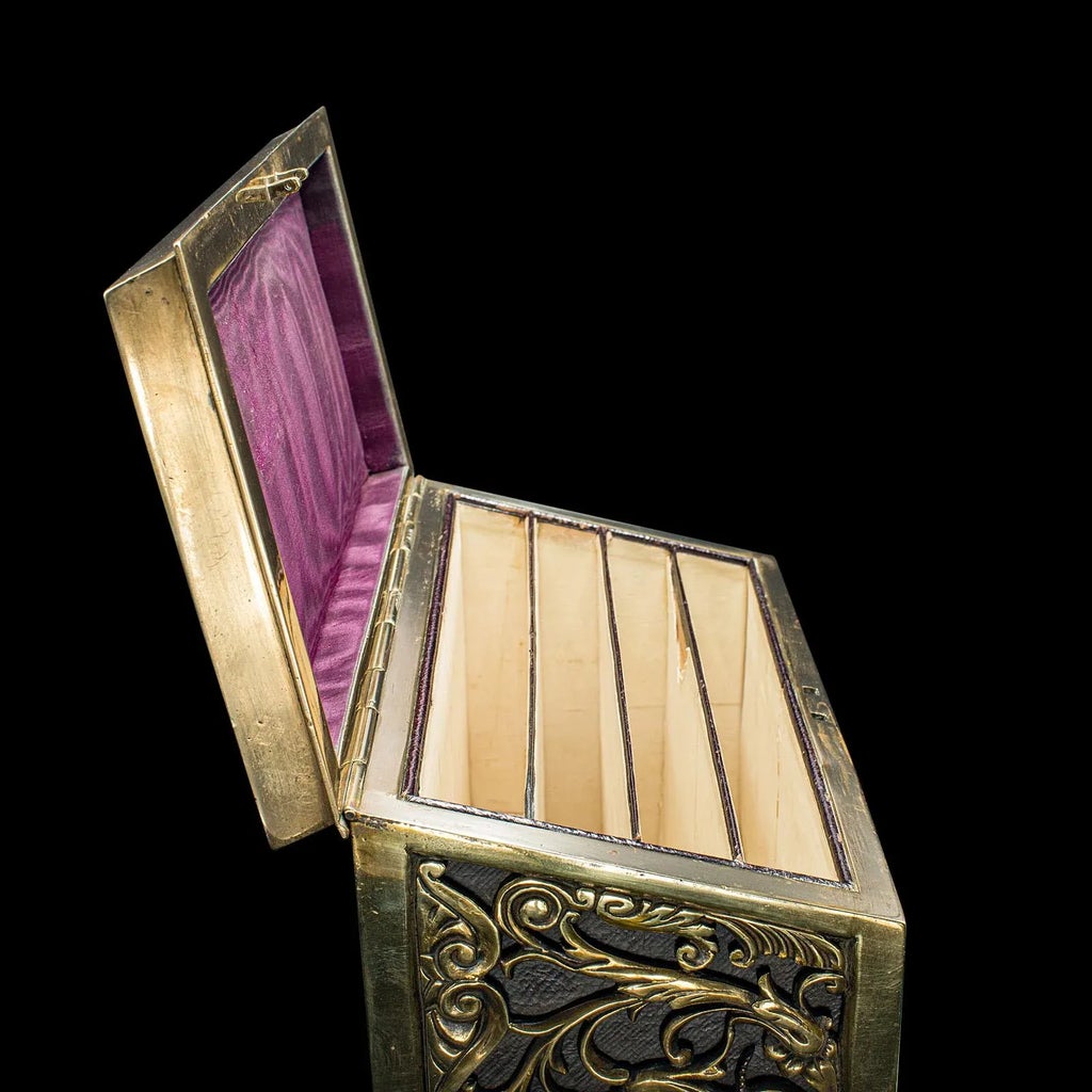 Antique Stationery Box, English, Brass, Tabletop Letter Case