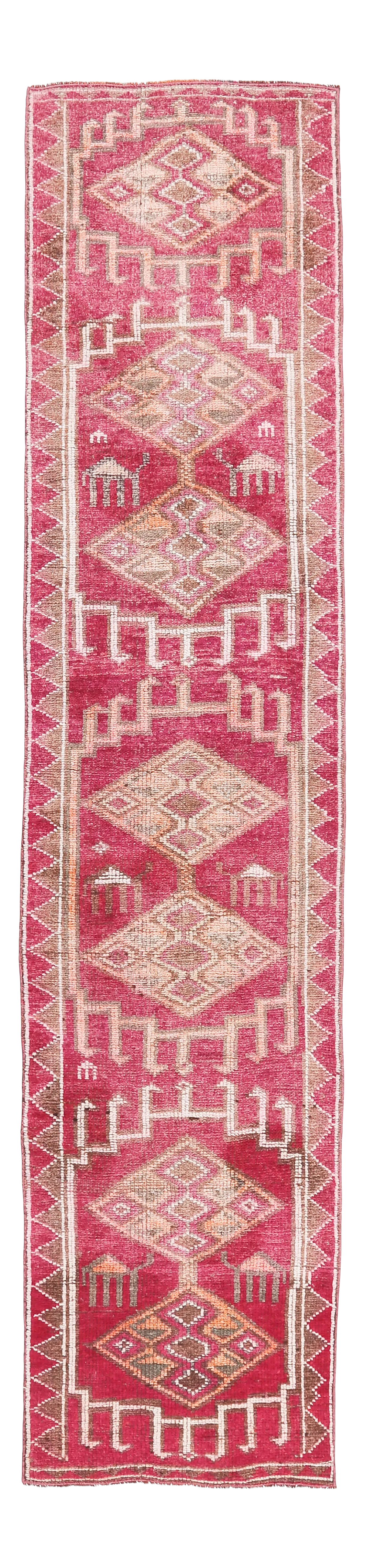 Vintage Pink Geometric Turkish Hand-Knotted Runner
