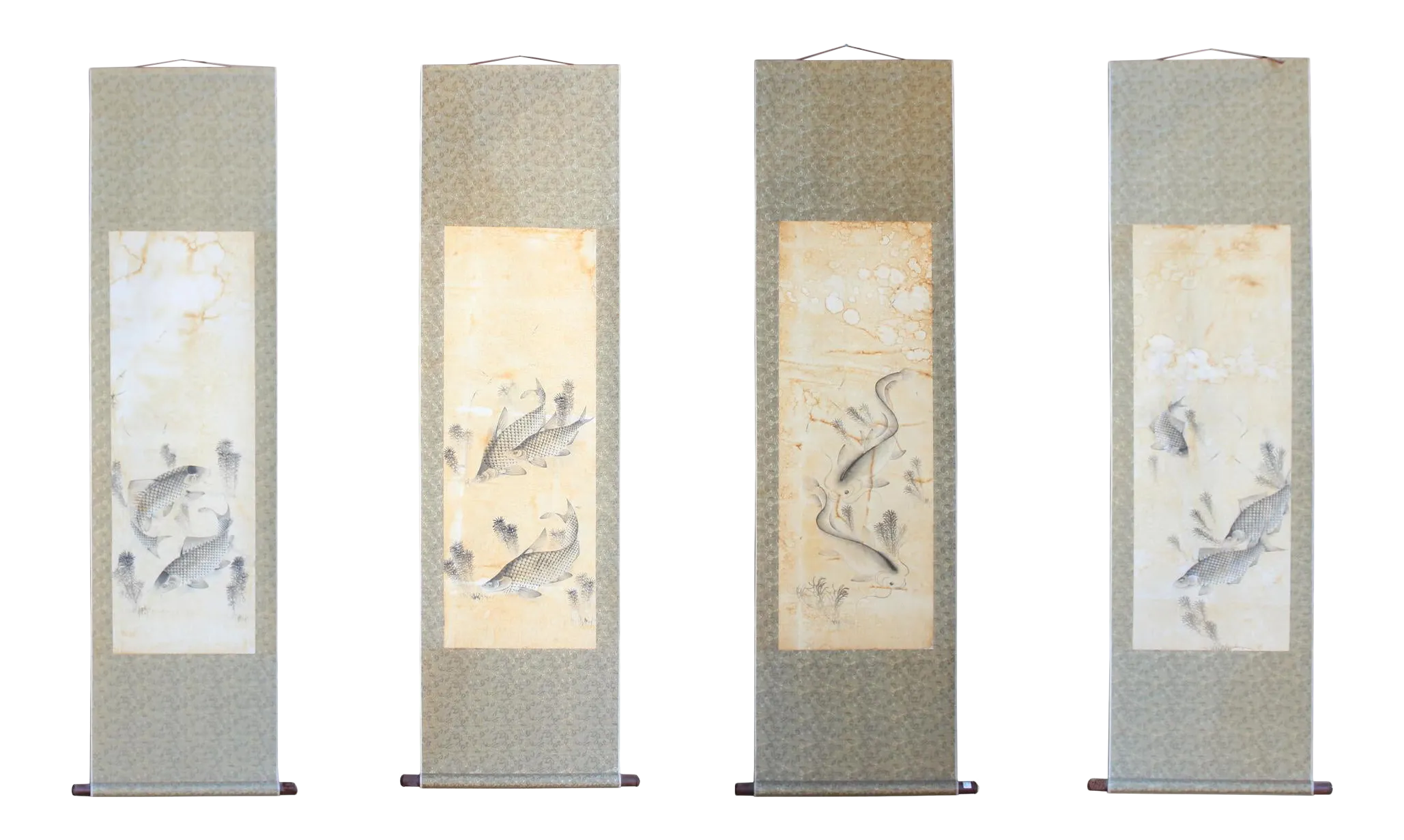 Chinese Calligraphy Ink Fishes Drawing Scroll Paintings Wall Art Set Of 4 Chairish