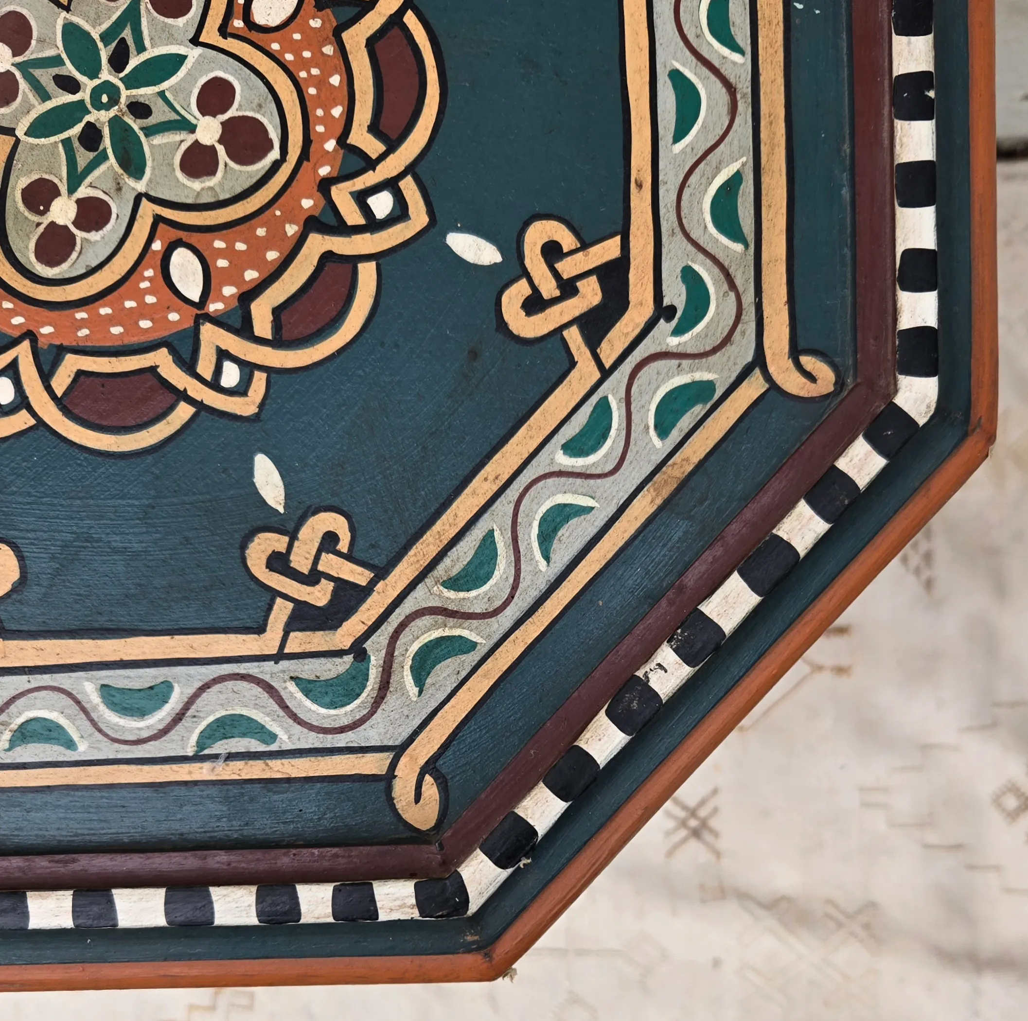 Moroccan Hexagonal Hand Painted Wooden Side Table / Cerulean Zouak