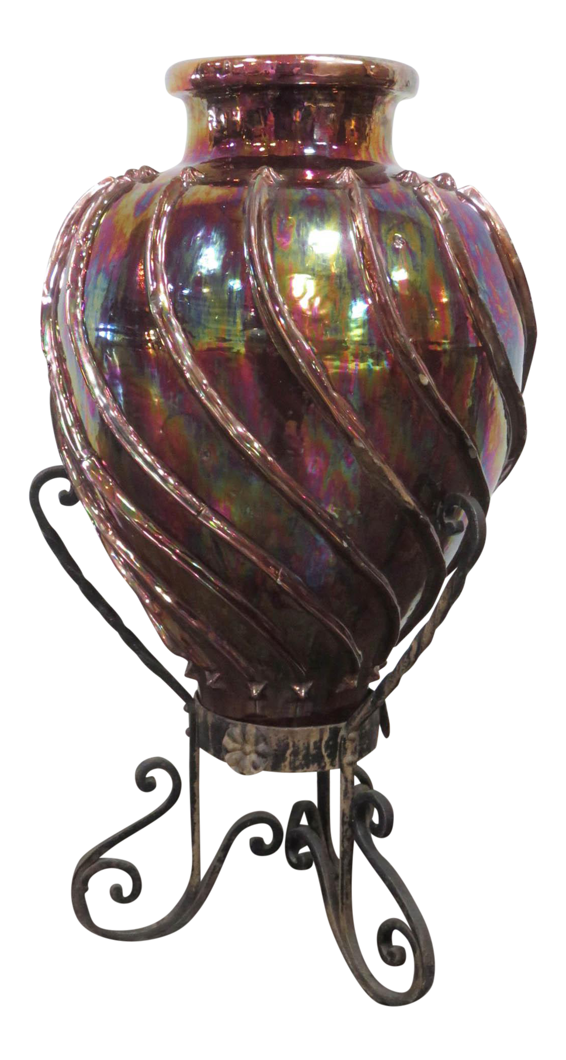 Antique Spanish Lusterware Tinaja De Estrellas With Iron Stand From Triana Seville Chairish