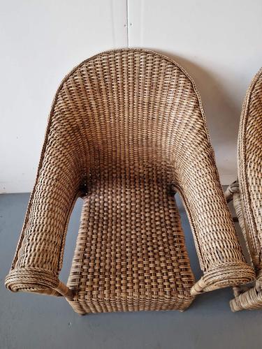 Vintage Burmese Woven Rattan Lounge Chairs, Set of 2
