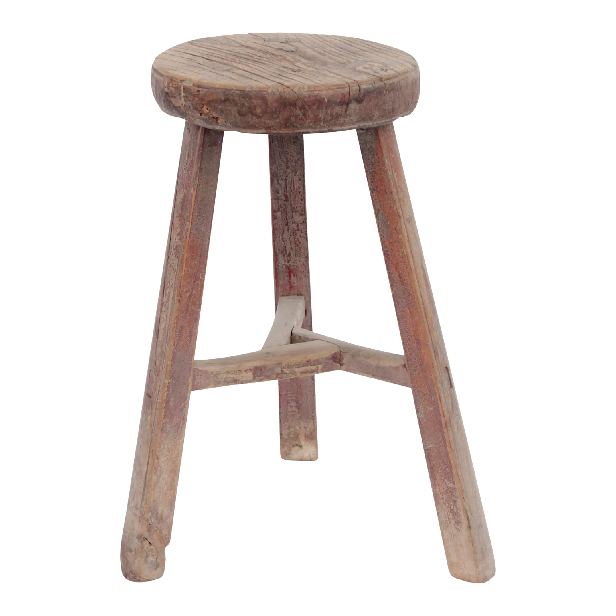 Mid-Century Vintage Natural Wood Round Low Stool | Chairish