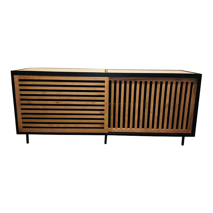 Organic Modern Black and Oak Wood Finished Slated Sideboard Chairish