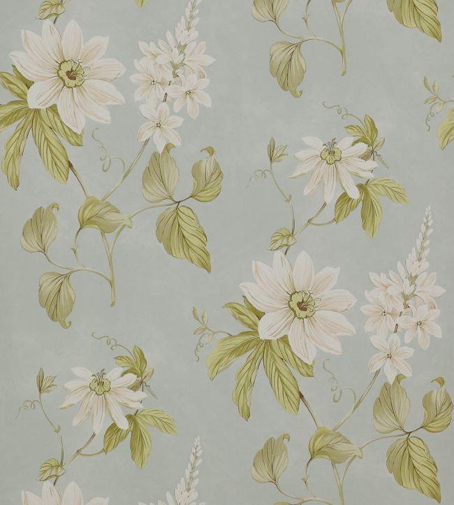 Passiflora Wallpaper - Tiffany Blue - Sample | Chairish