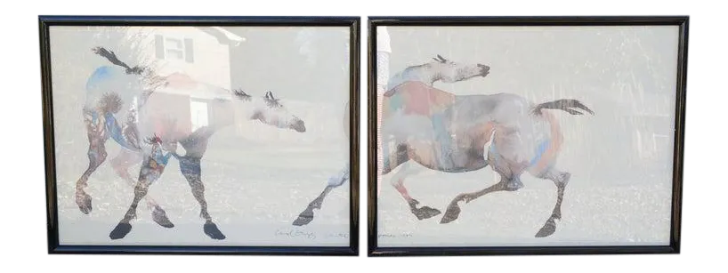 1980s Carol Grigg Painted Ponies Framed Lithograph Prints - A Pair
