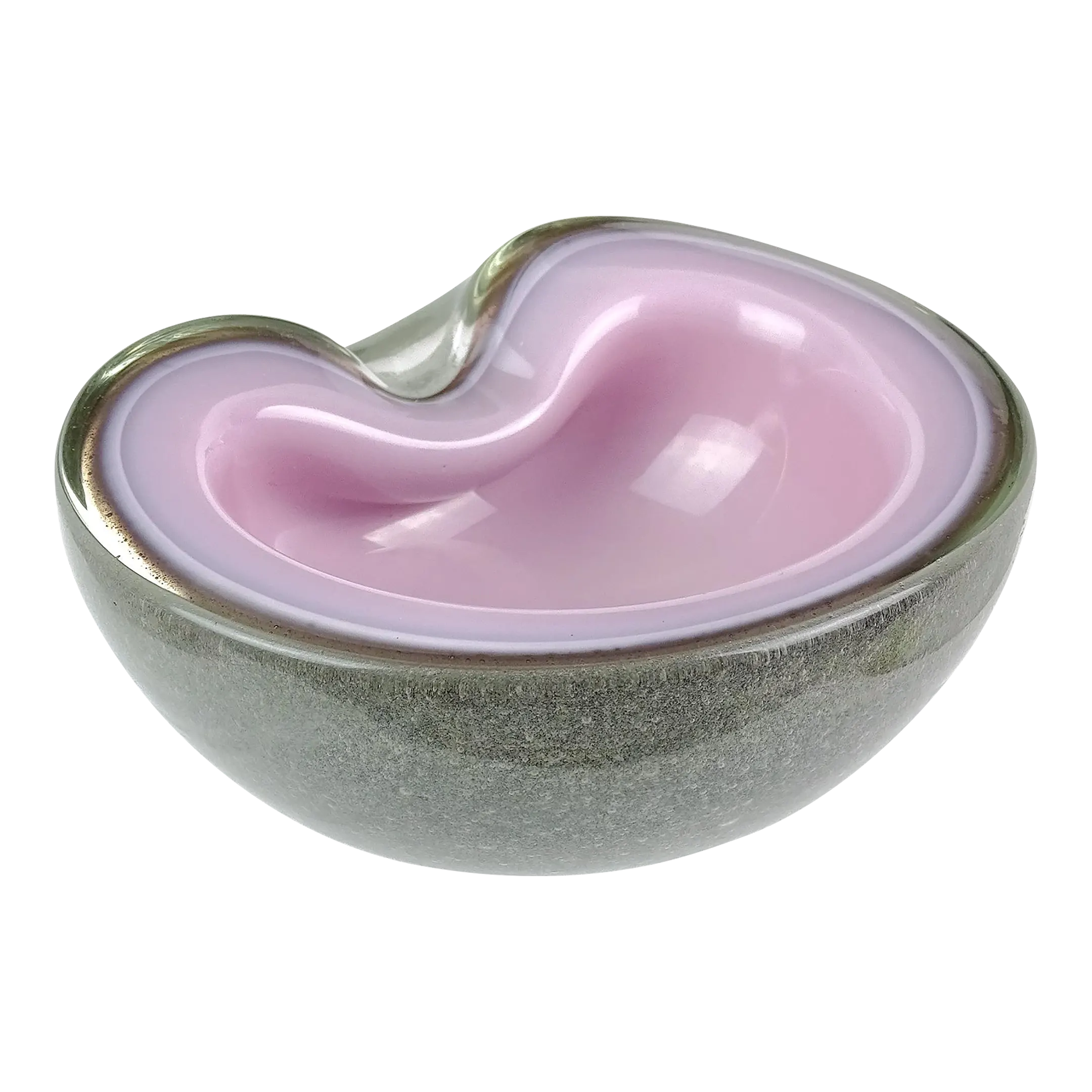 Vintage Murano Pink Gray Pulegoso Bubble Layers Italian Art