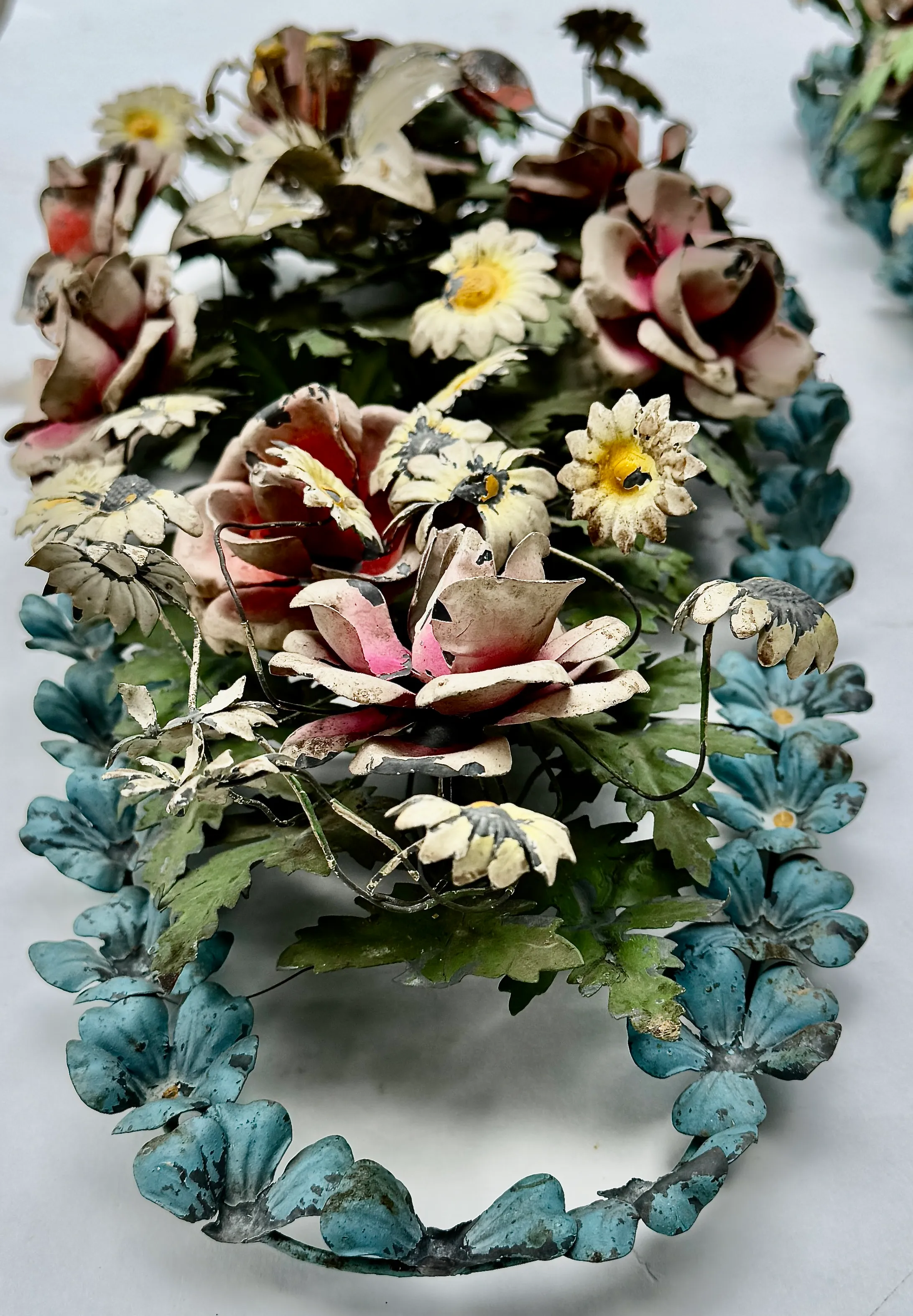 Italian Tole Floral Wall Sculptures, Pair, Circa 1950
