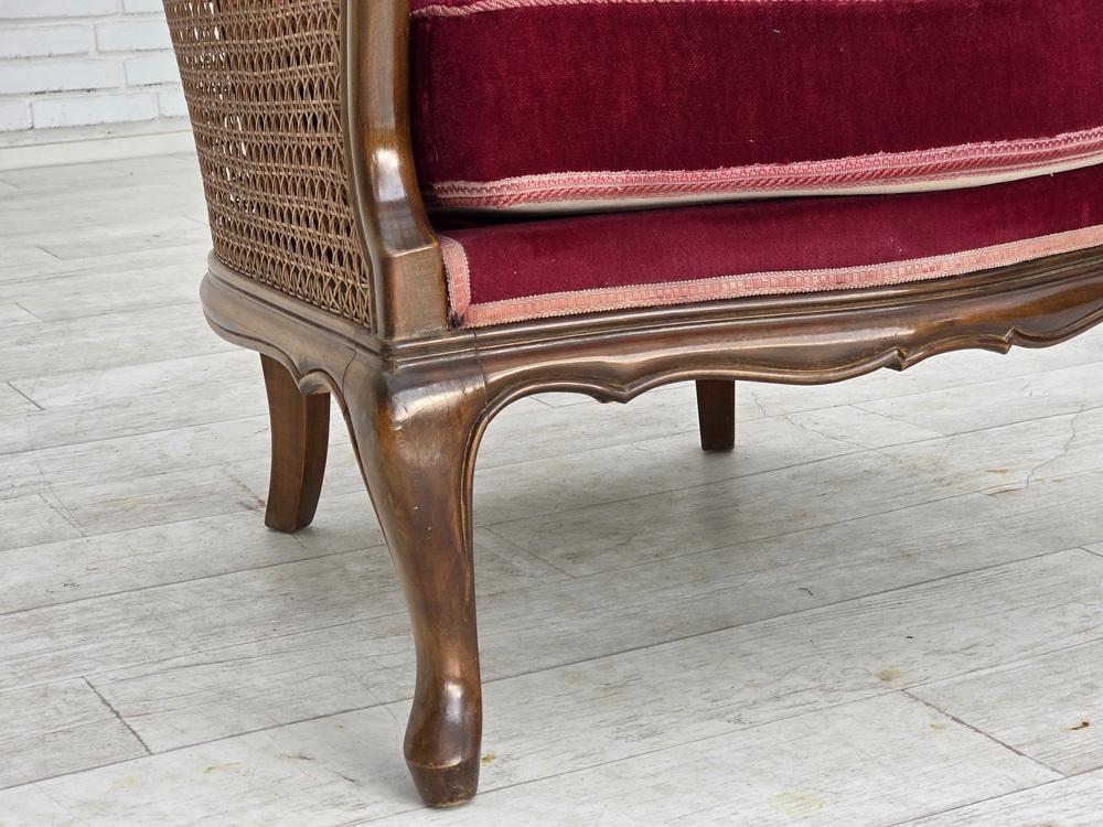 Danish Armchair in Velour and Ash, 1950s