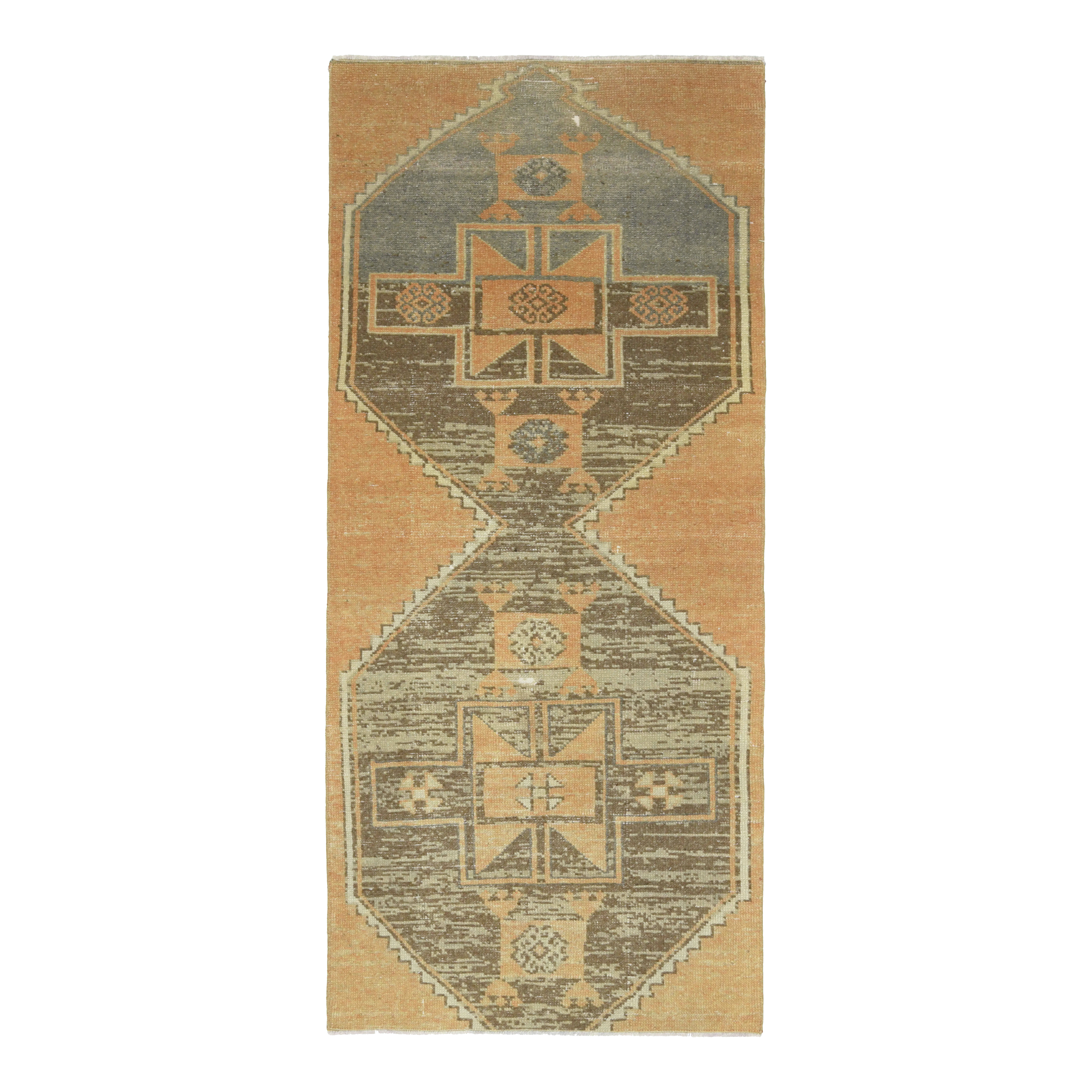 Vintage Turkish Hand-Knotted Wool Cotton Orange Runner Rug
