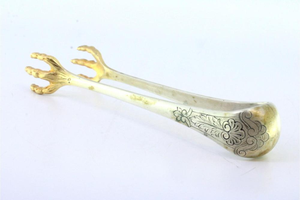 Bird Claws-Shaped Gilded Silver Ice Tongs