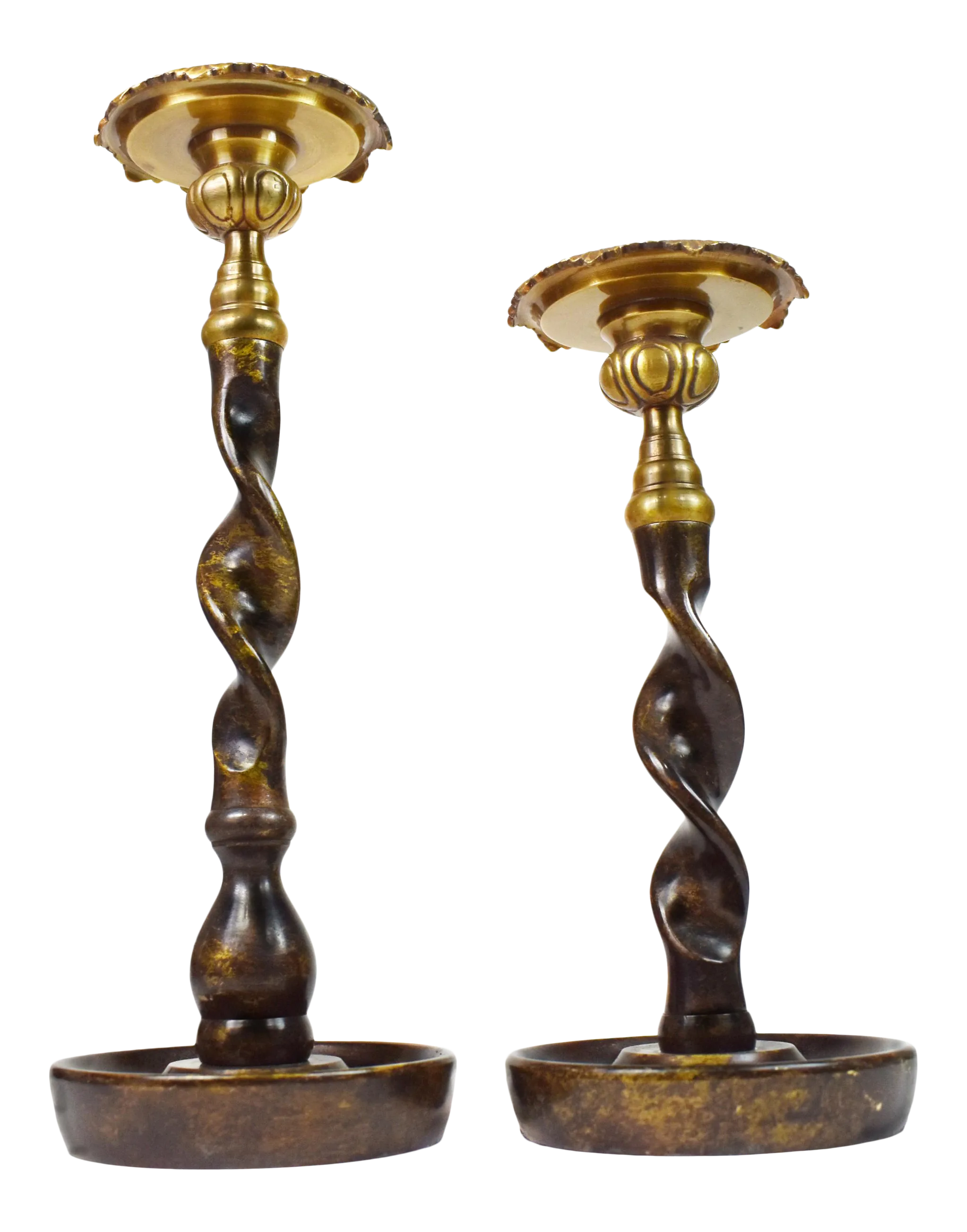 Vintage Tall Twisted Base Bronze Candlestick Pillar Candle Holders
