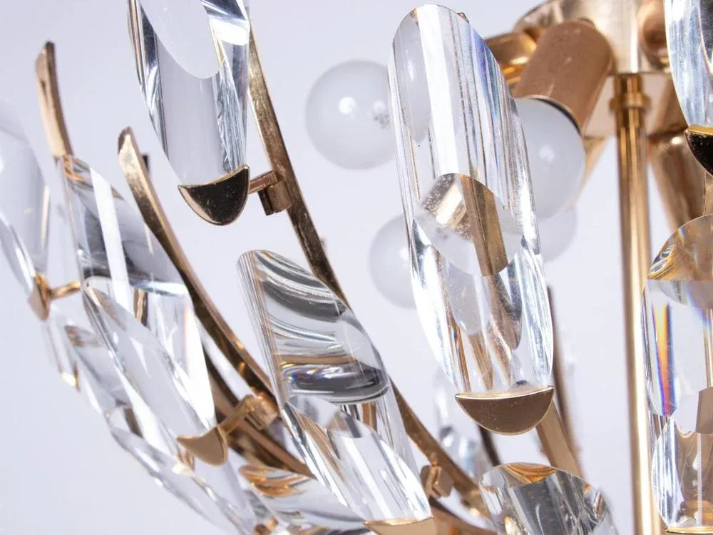 Chandelier Crystal Glass & Gilt Brass from Stilkronen, Italy, 1970s