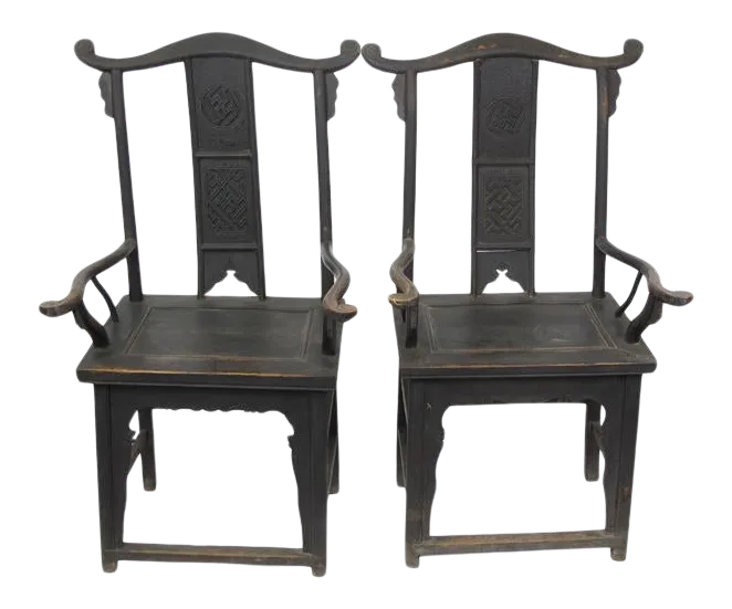 Antique Chinese Black Armchairs a Pair Chairish