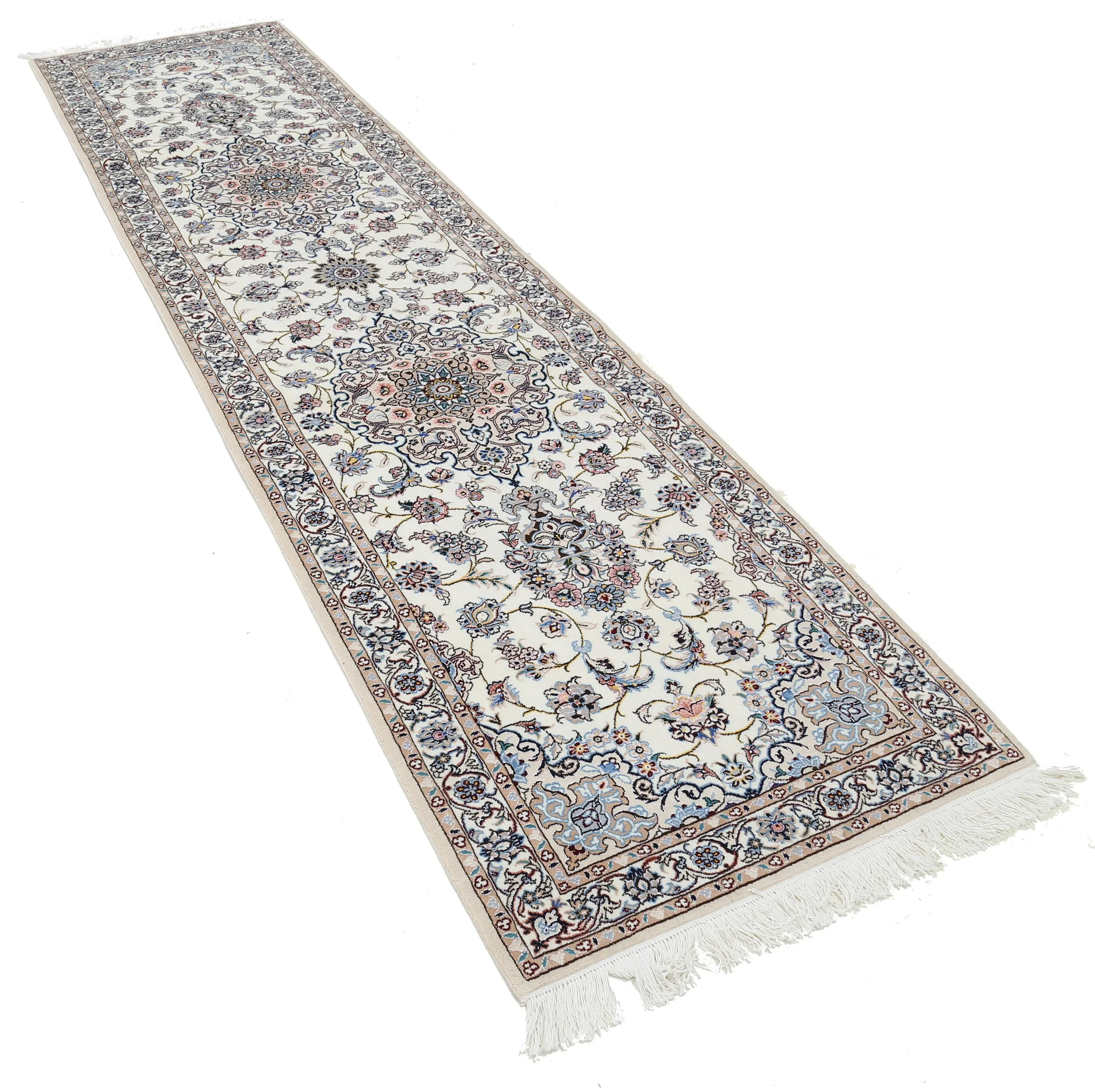 Fine Hand Knotted Persian Silk & Wool Nain Runner